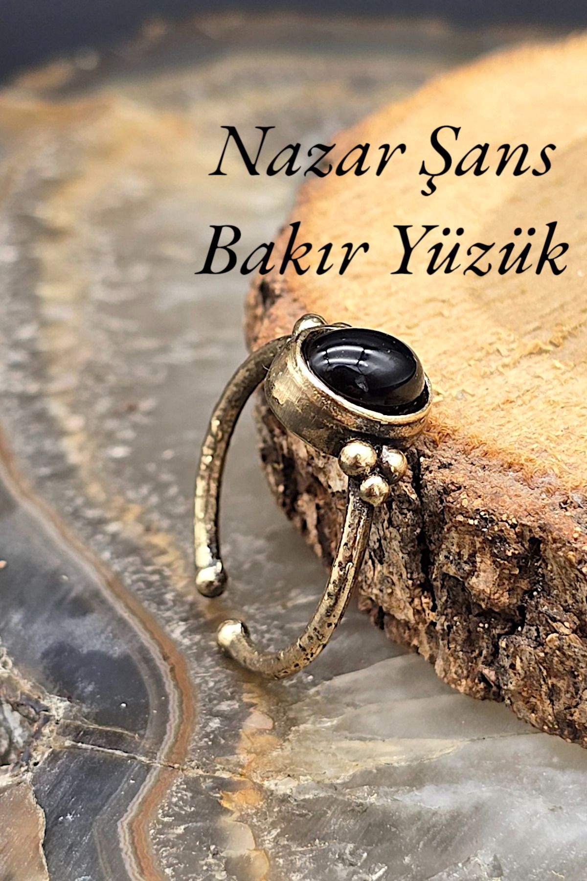 Kadın Bakır Siyah Akik Zarif, İnce Tasarım Trend Yüzük Ayarlanabilir ( Hediye , Günlük , Kombin)
