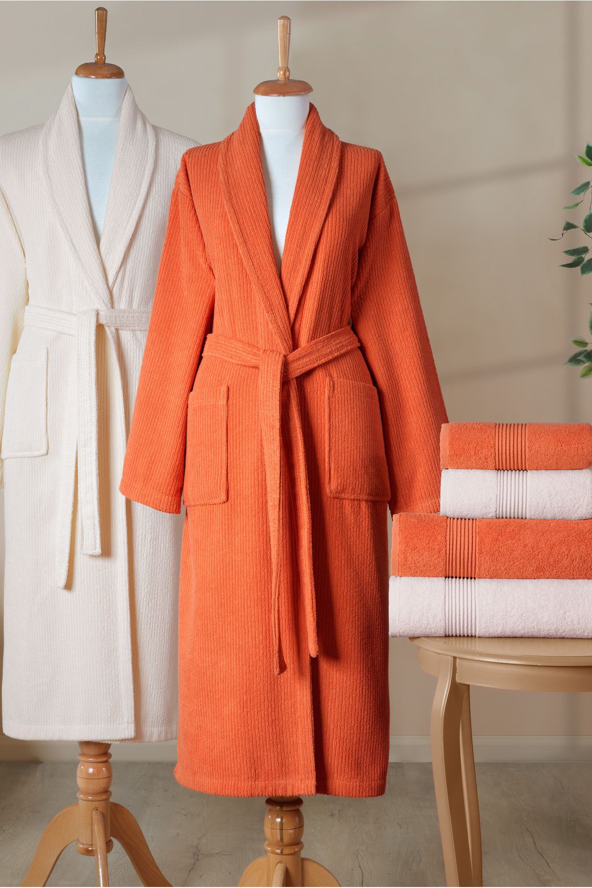 Ellaline-6-Piece Striped Family Bathrobe Bath Set - 100% Cotton, Certified, Shawls Striped Bathrobes and Towels 4