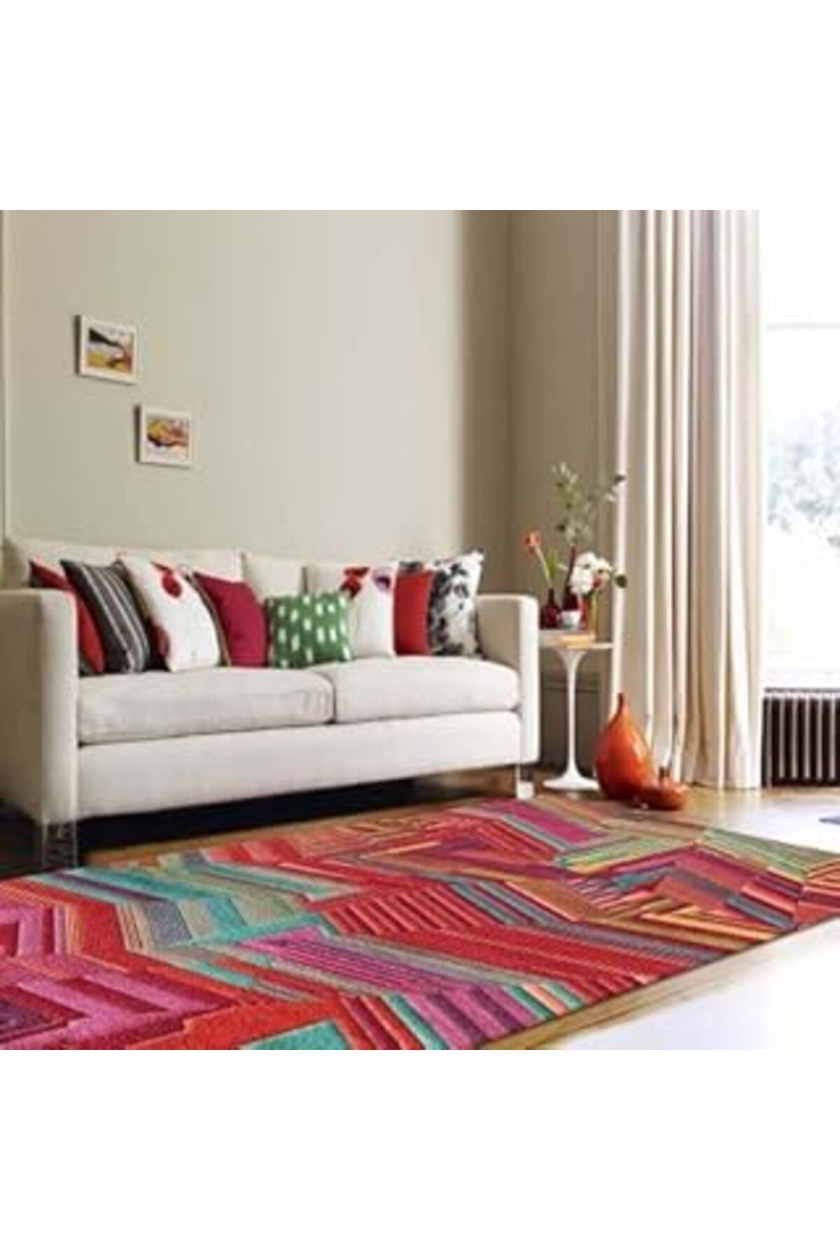 robotrend Latte Dizayn Aubrees Desenli Pamuk Tabanlı Yıkanabilen Kaydırmaz Antibakteriyel Salon Halısı 100X20