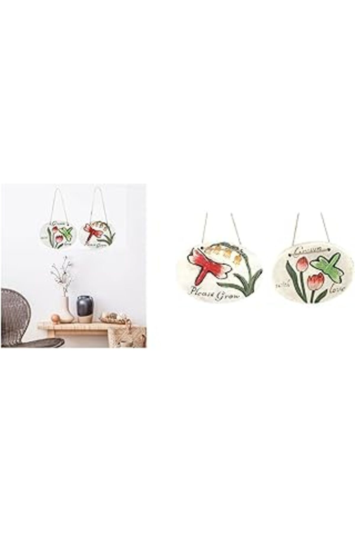 robotrend Bosphorus Homi Balkon,Bahçe Ve Oda Süsü 2 Adet Yusufçuk Desenli Oval 17X15X1,3Cm