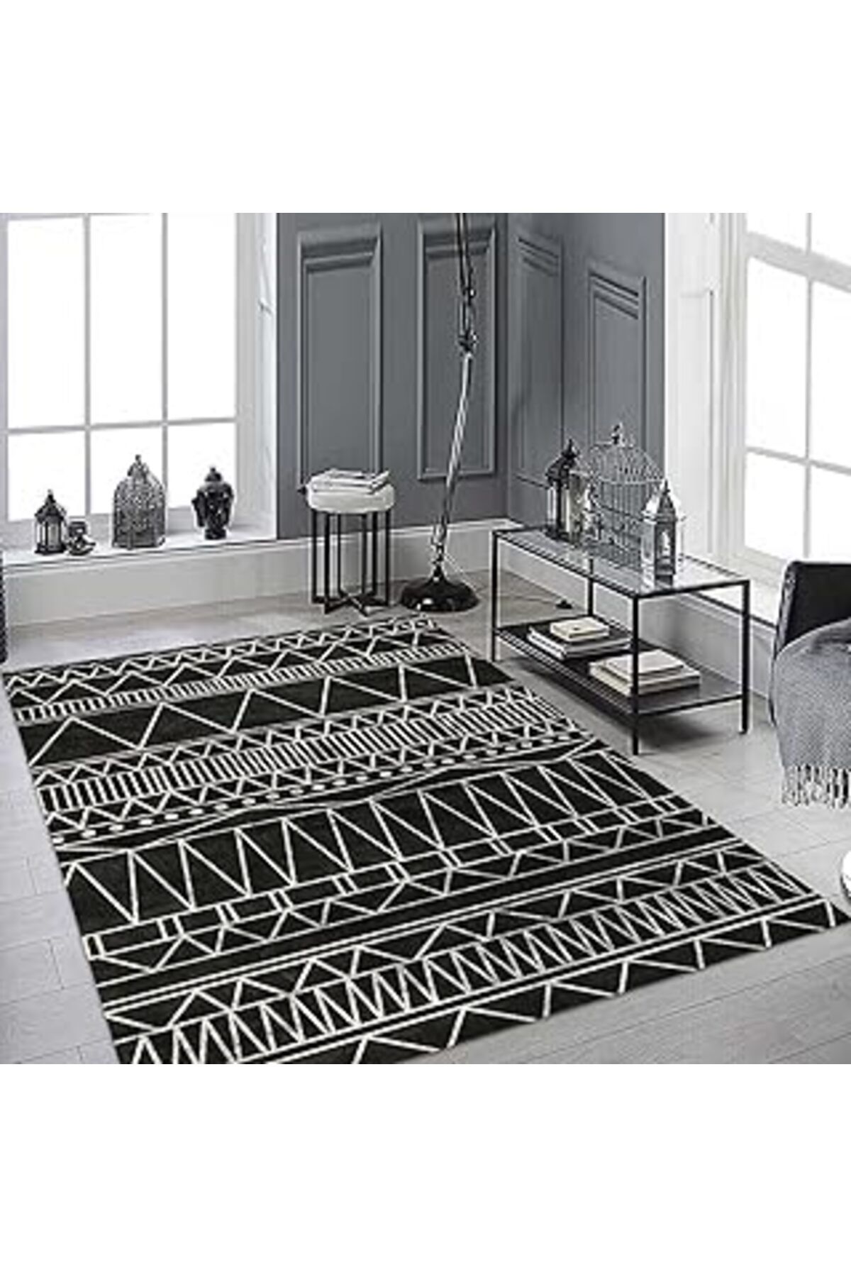 robotrend Latte Dizayn Aubrey Desenli Pamuk Tabanlı Yıkanabilen Kaydırmaz Antibakteriyel Salon Halısı 80X190