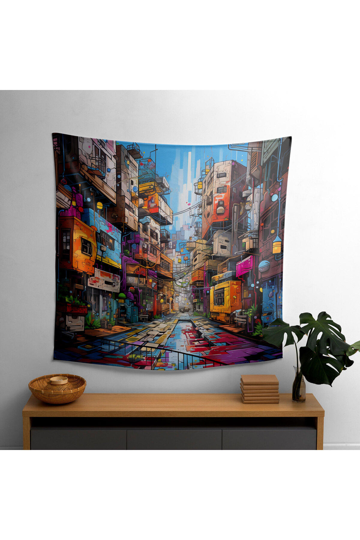 PaintedAnarchy-Urban Graffiti Wall Drape - 100% Cotton Back, Polyester Front, Vibrant Sublimation Print 1