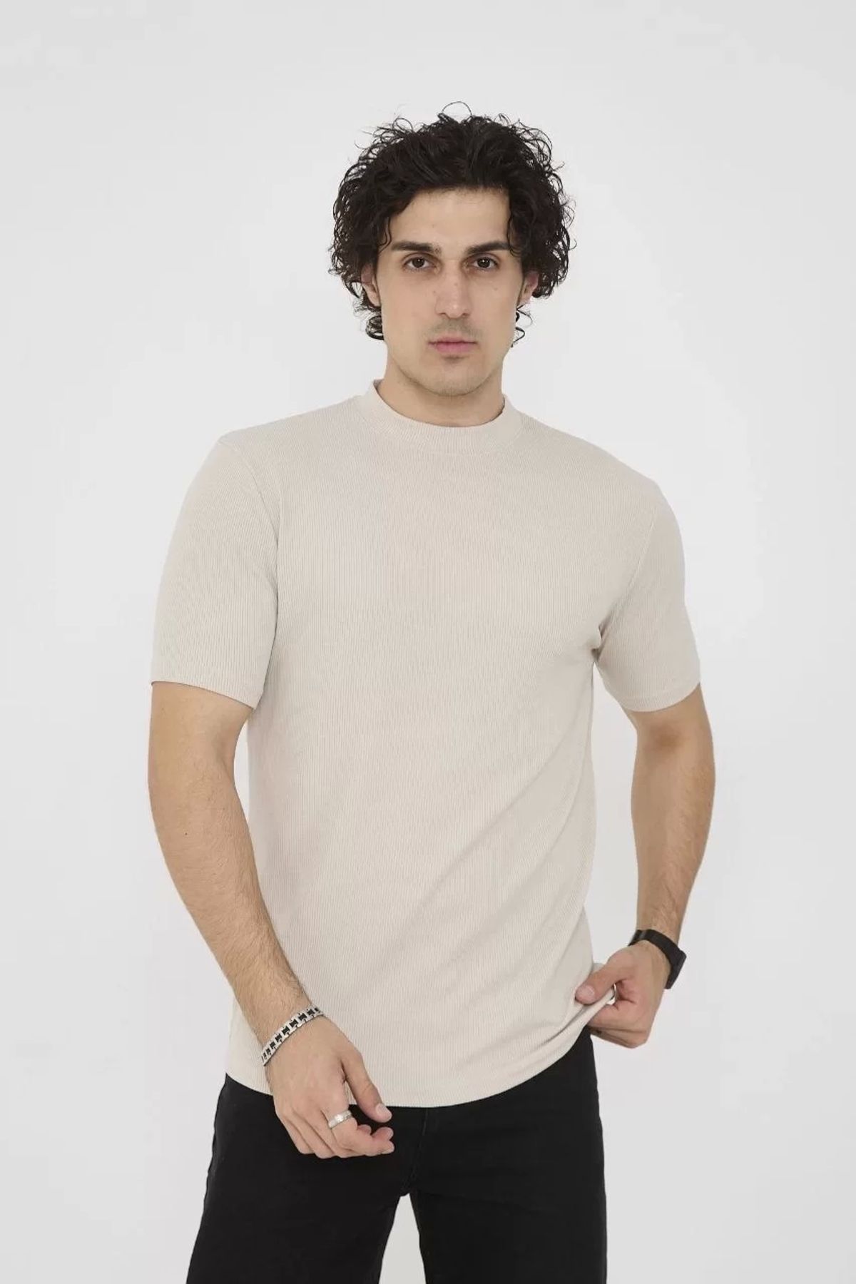 CVS Unisex Bisiklet Yaka Slim fit T-Shirt- Bej