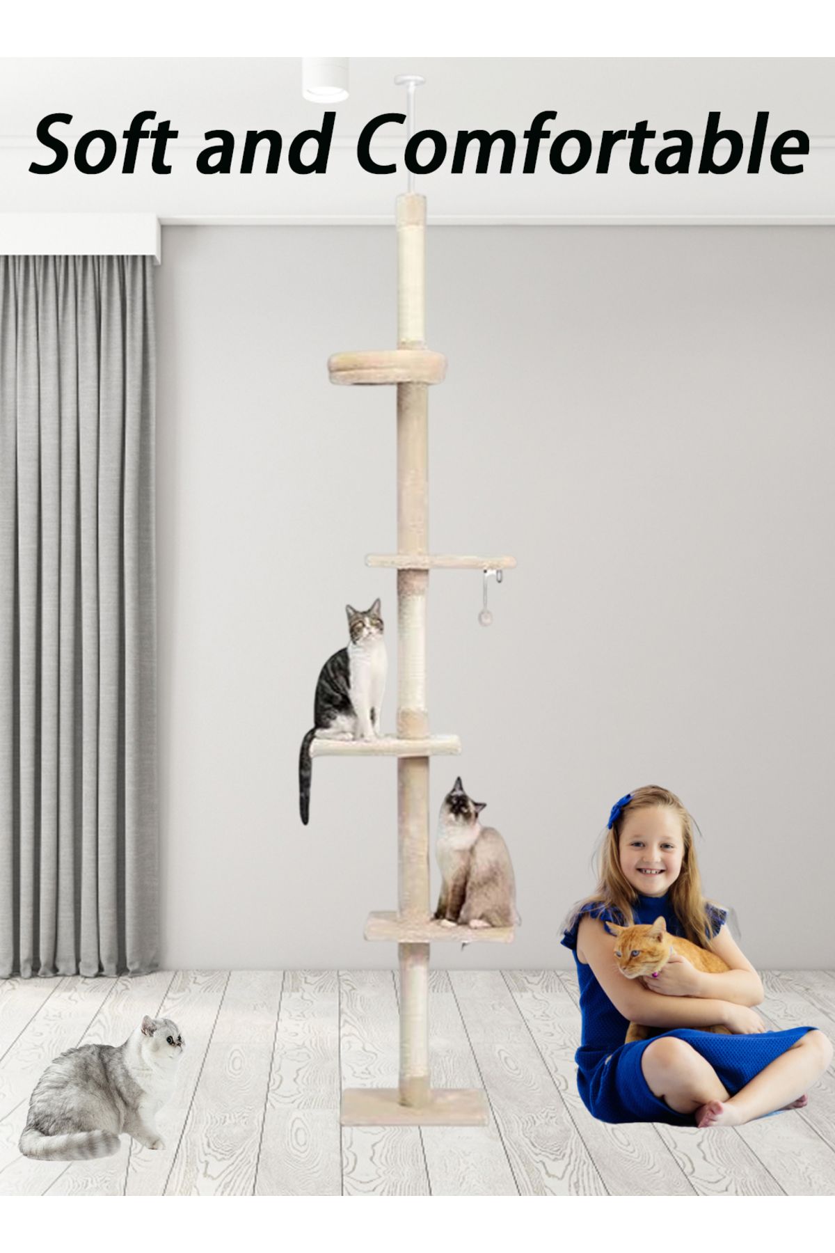 KidLe-Cat Climbing Frame Cat Tree Floor to Ceiling Kitty Scratching Post 7