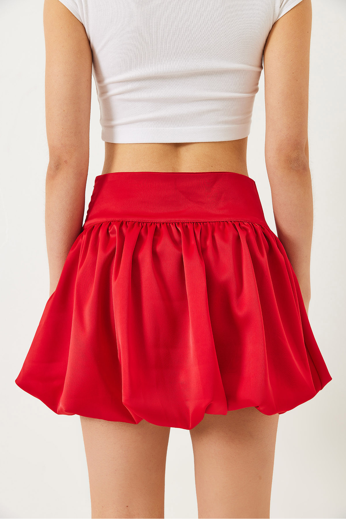 Bianco Lucci-Women's Satin Balloon Skirt with Insole Shorts and Hidden Zipper 40066 60283005 6