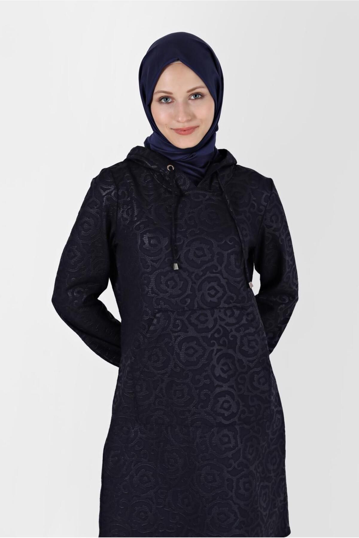 تونیک کلاهدار جیبی طرح دار 42368 Alvina
