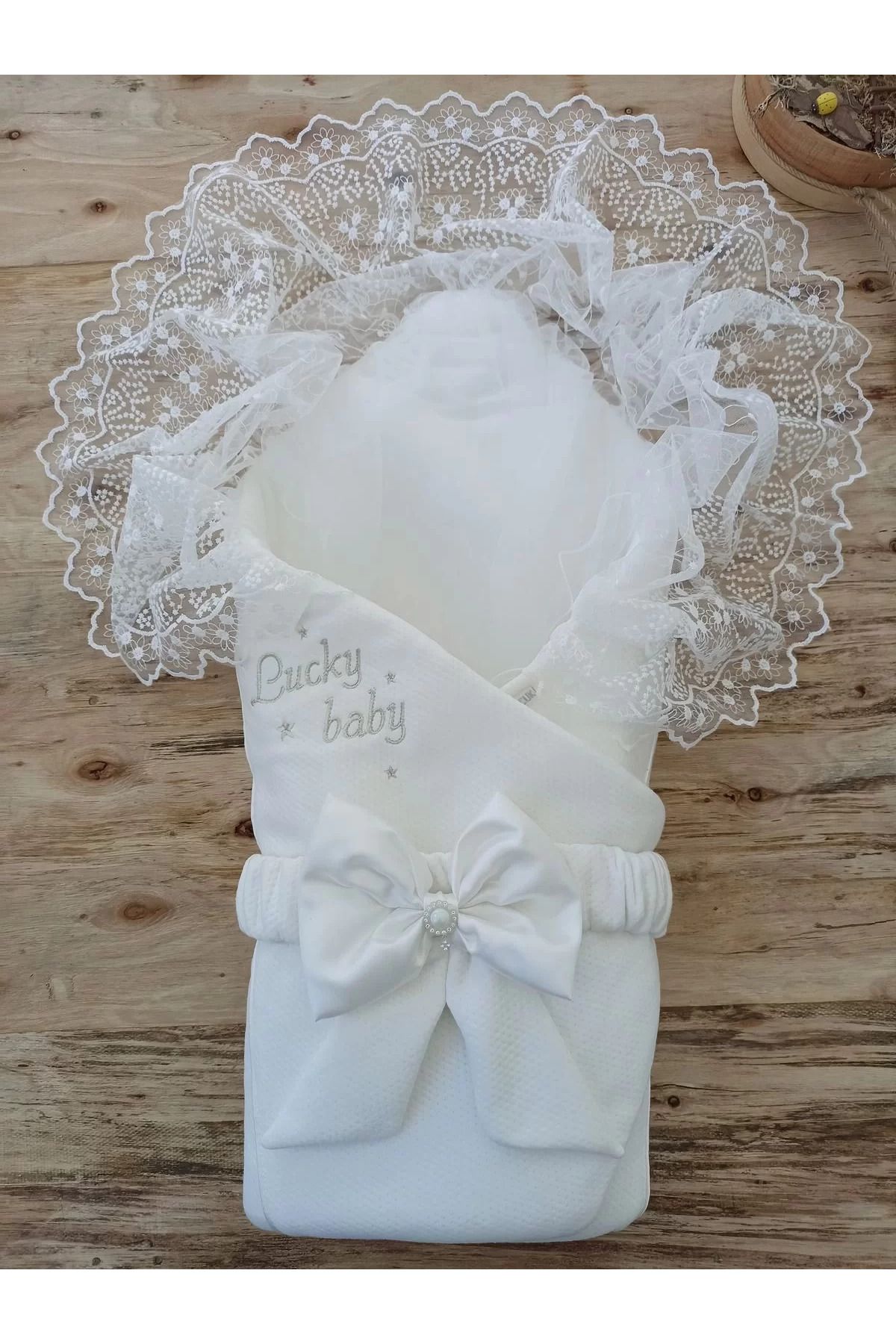 karadağsb Yenidoğan Sahra Lucky Baby Nakışlı Kundak Bebek Battaniyesi