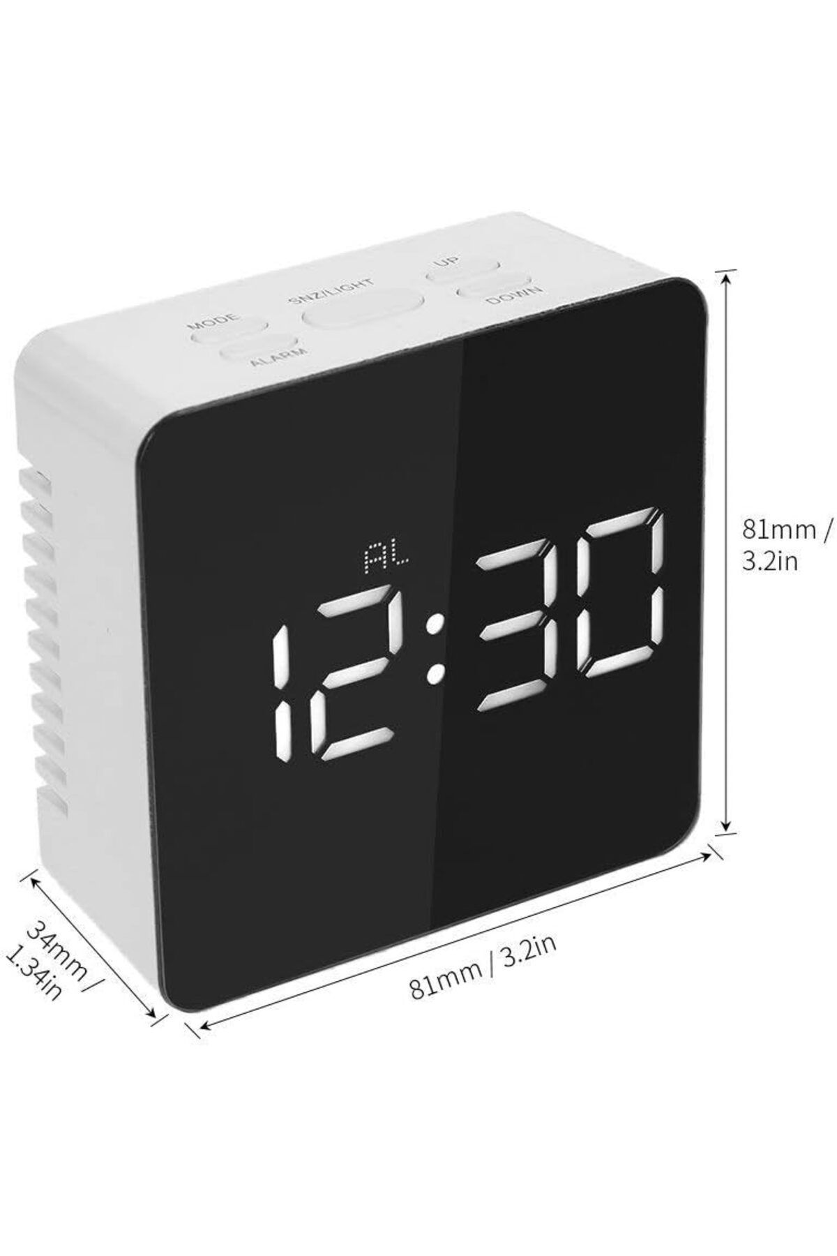 COOYA-LED Square Mirror Desktop Alarm Clock,Five Function Buttons,12H/24H,With Time Temperature,White 5