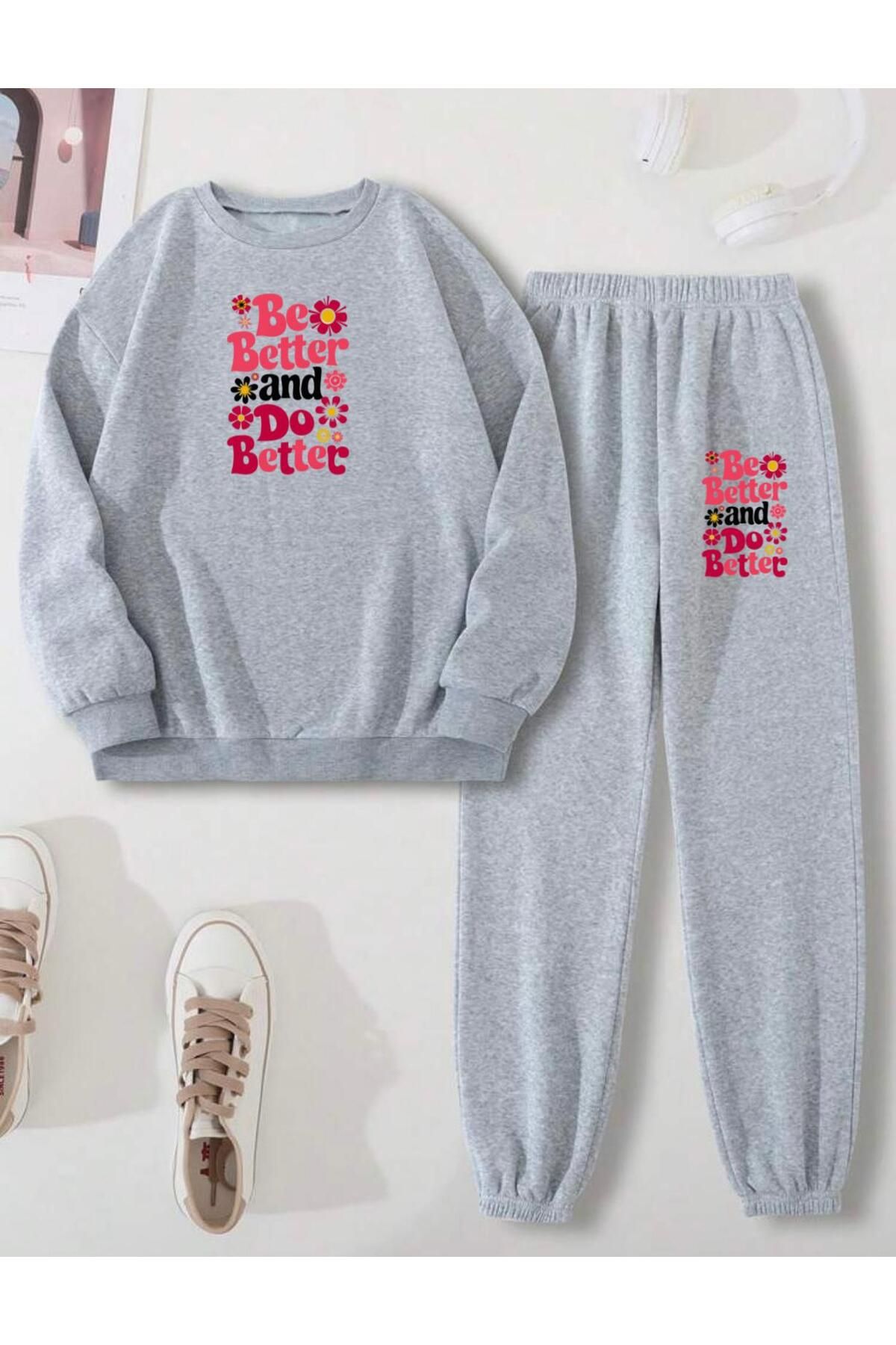 RPT MODA Crop Confortable Roz Be Better Detail De Imprimare Oversize Gât Bicicleta Cu Două Pucuri De Antrenament De Sus Și De Jos Femeie - S