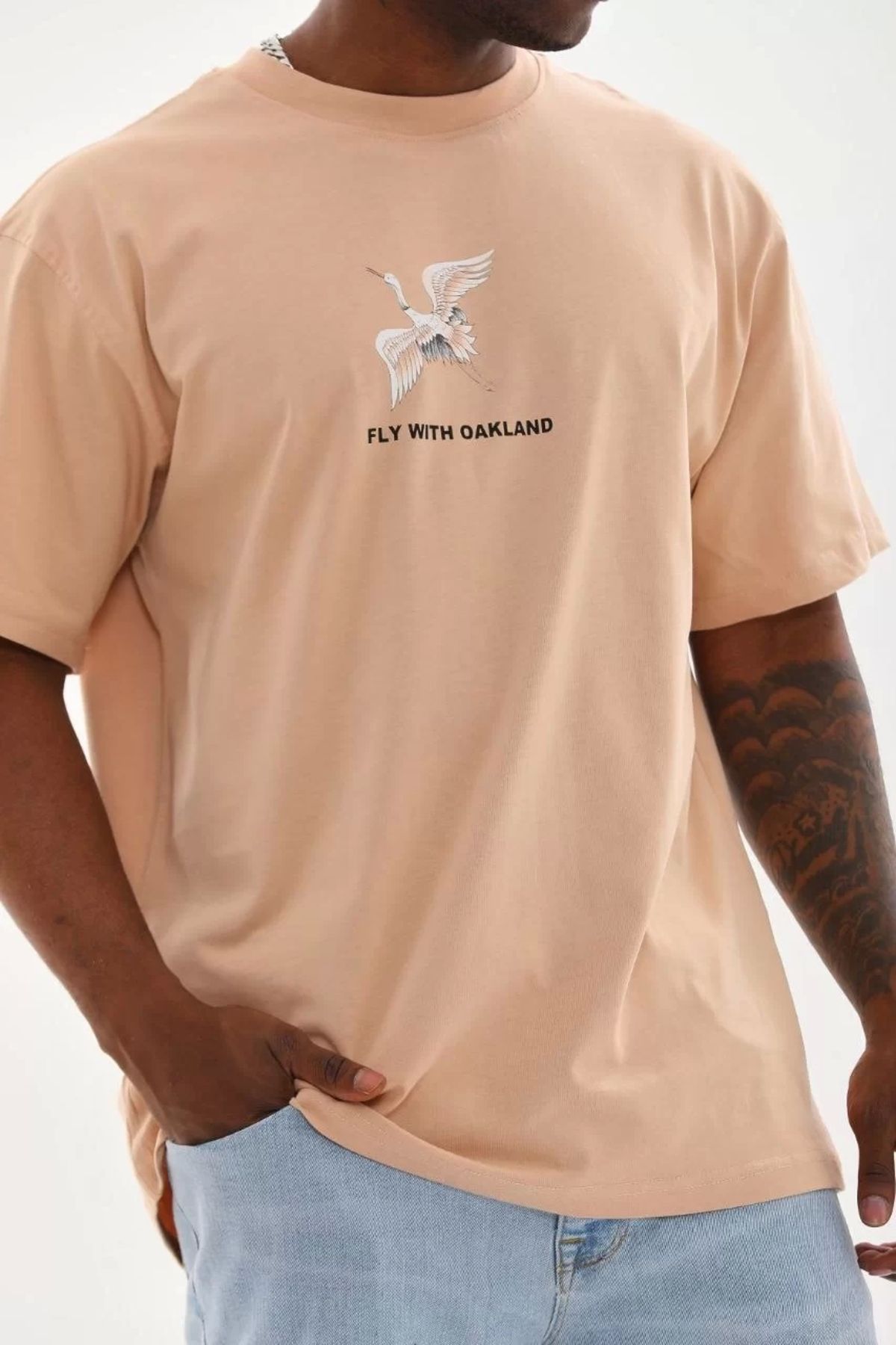 CVS Unisex Baskılı Oversize T-Shirt - Bej