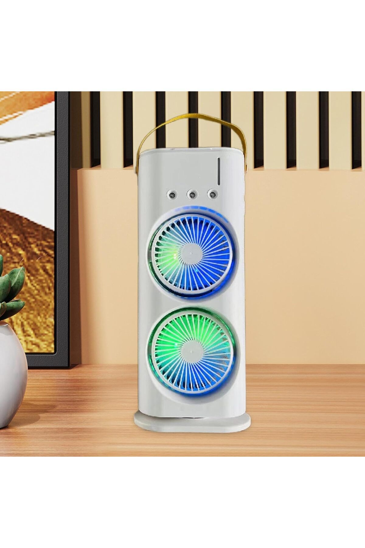 Primo Plus-مروحة رش محمولة مزدوجة الأطراف: مروحة مكتب تبريد صغيرة قابلة لإعادة الشحن عبر USB مع رذاذ الماء 5