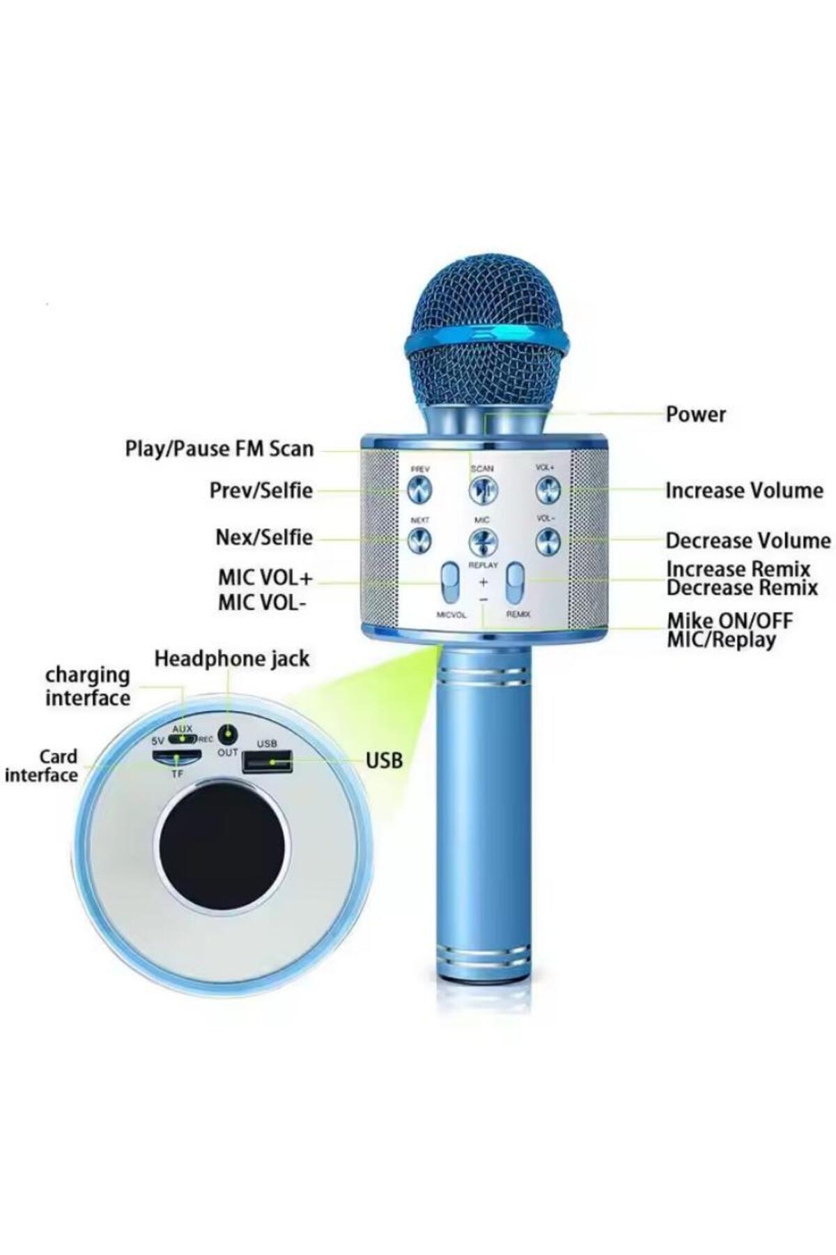 ميكروفون كاريوكي لاسلكي محمول باليد مزود بتقنية البلوتوث مع راديو FM قابل للتعديل