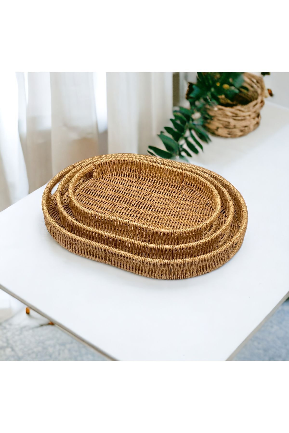 YzHome-Only Large Size Oval Wicker Tray Serving Presentation Tray Organizer Organizer 43*29cm 3