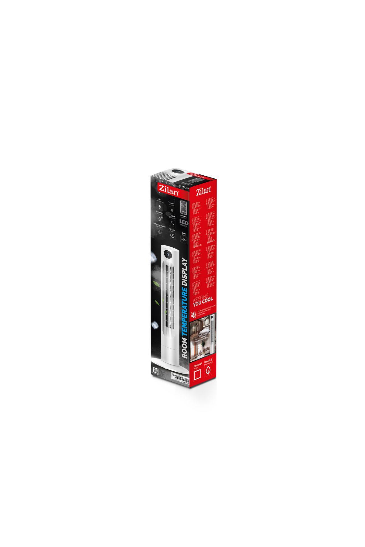 Zilan-Tower Fan Zln1023, Led Display, Timer, 3 Speeds, 3 Preset Modes, 60w 4