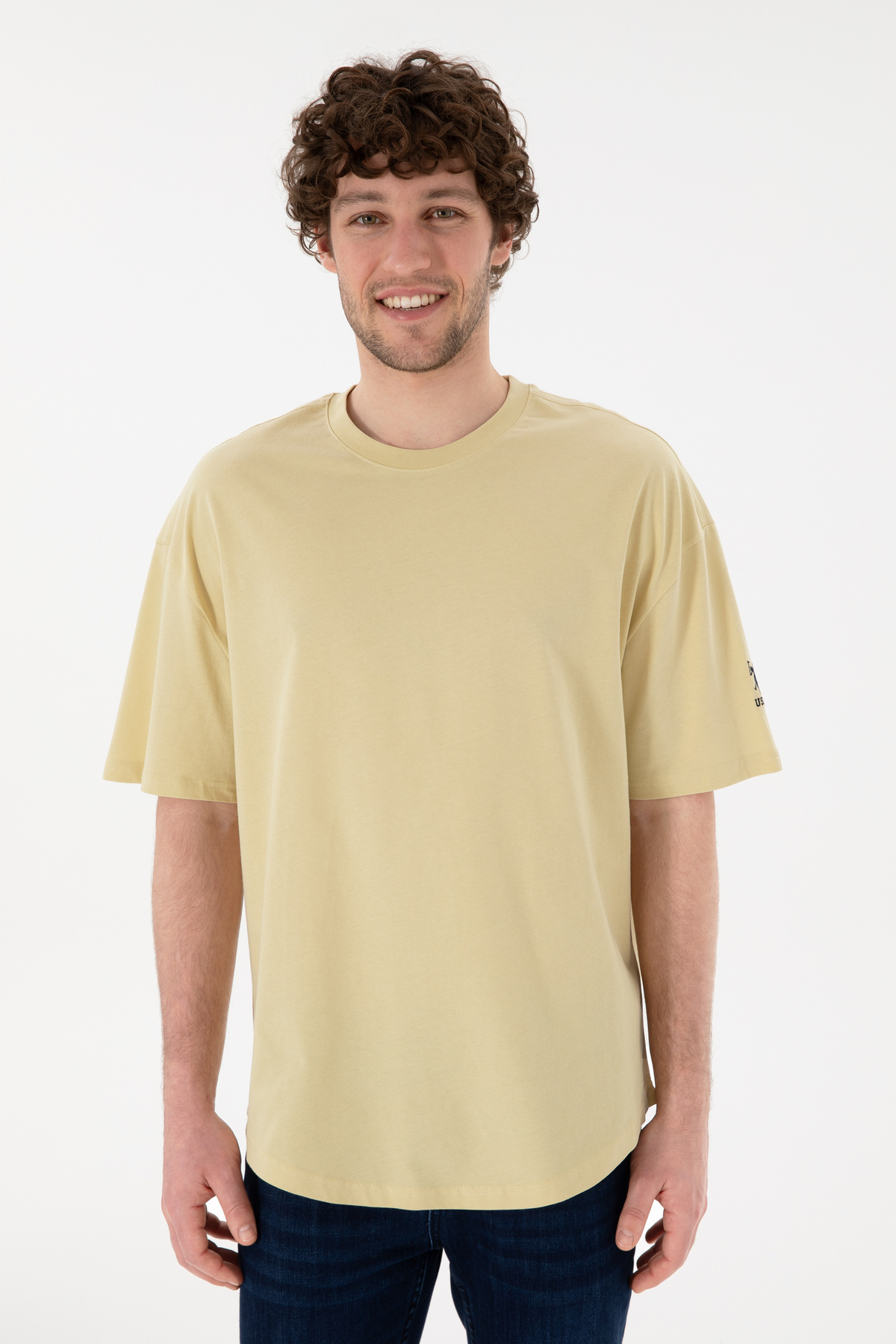 U.S. Polo Assn.-Men's Long Fit Crew Neck Light Khaki Basic T-Shirt 50305988-Vr183 4