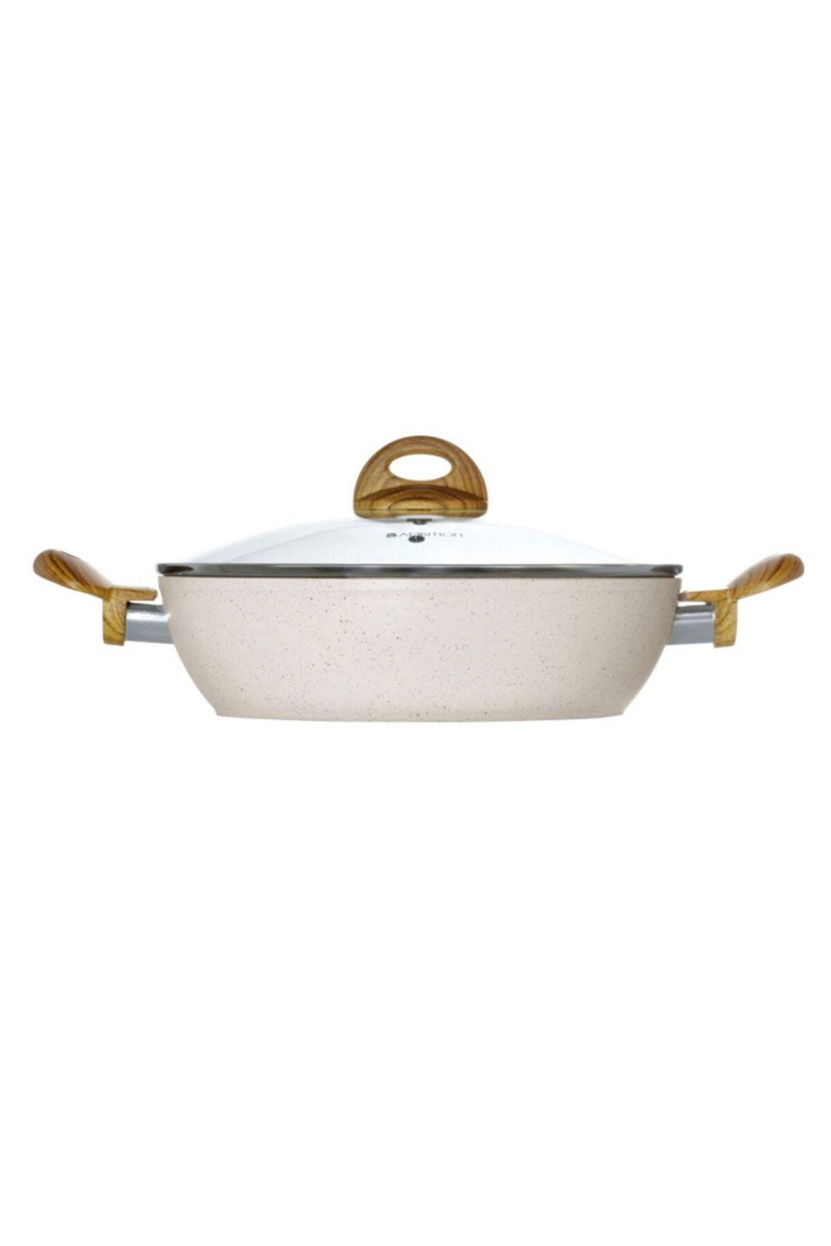 Ambition-Deep frying pan with lid 28cm, 3.8L, Pfluon Cookmark™ coating, Nature 1