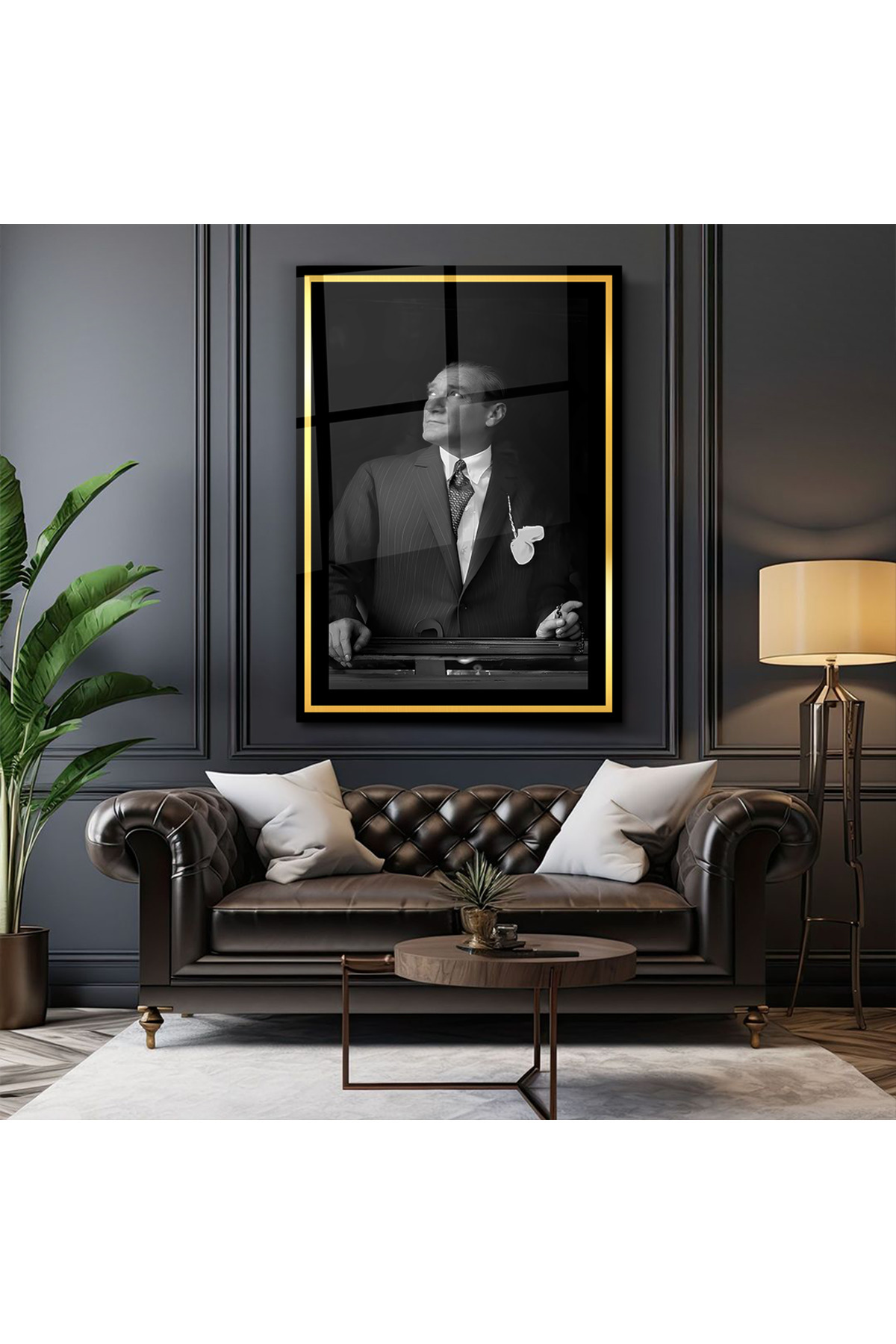Cam Tablo - Mustafa Kemal Atatürk Portresi  - Duvar dekorasyonu-Ofis dekorasyonu- Duvar tablosu - DK