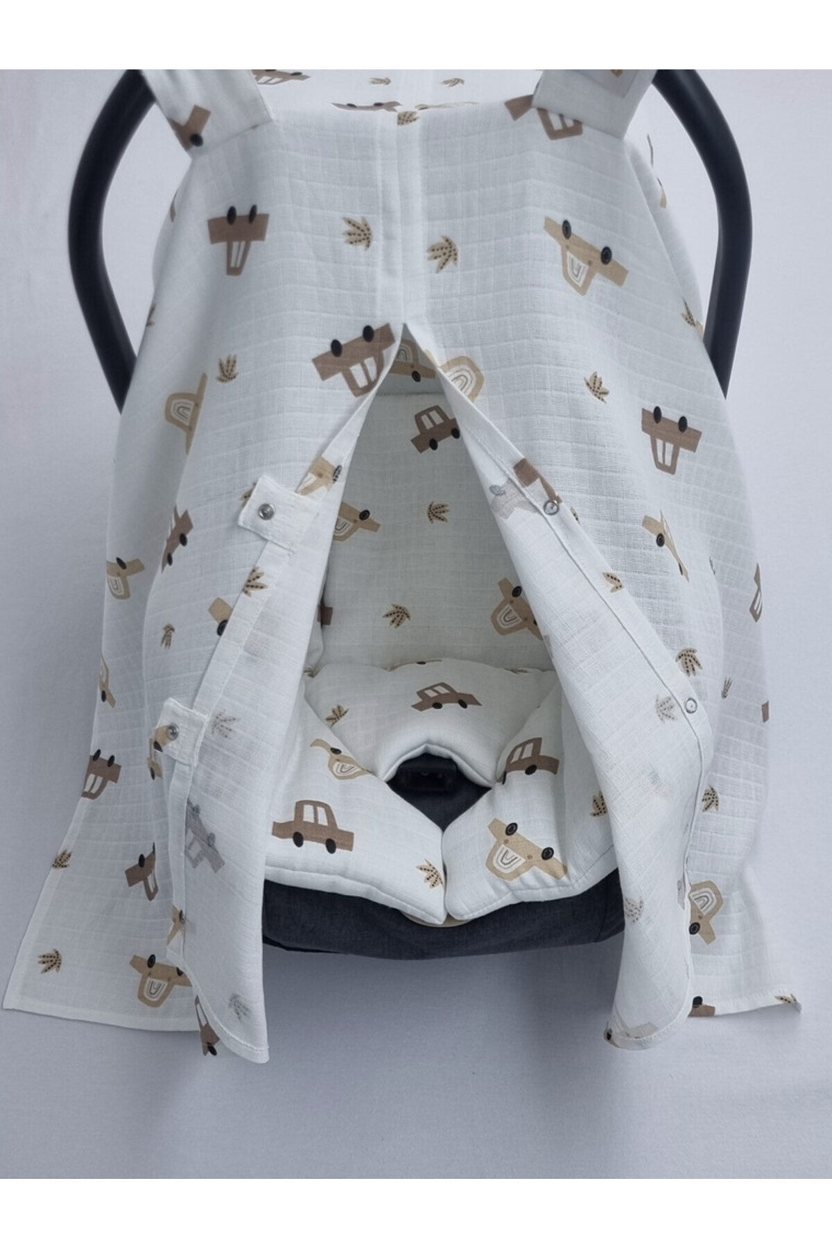 Yada Baby %100 Organik Pamuklu Kumaştan Müslin Tek Kat Minderli Puset Örtüsü Seti fotoğrafı 4 (önizleme)