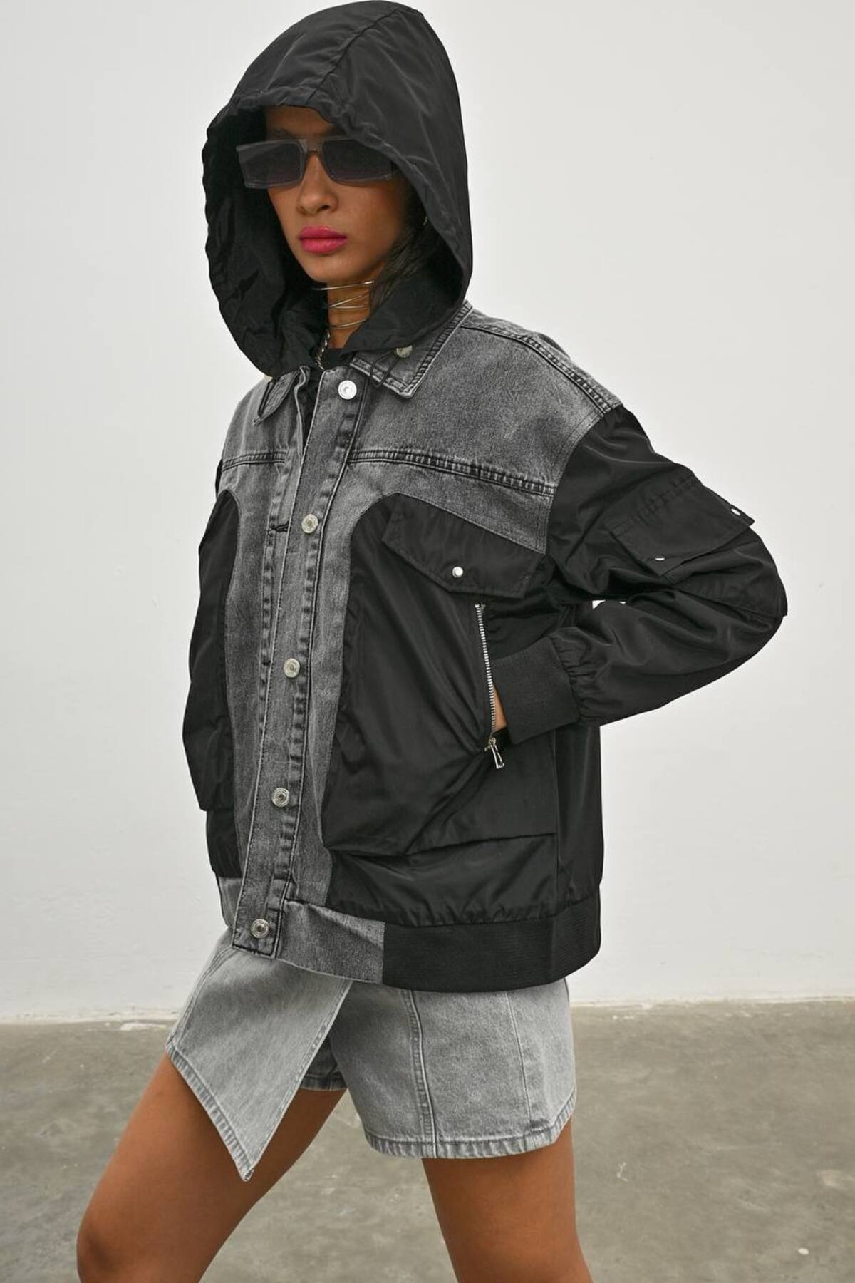 İLKCET MODA  Mix Kadın Oversize Kot Yağmurluk - Görsel 5