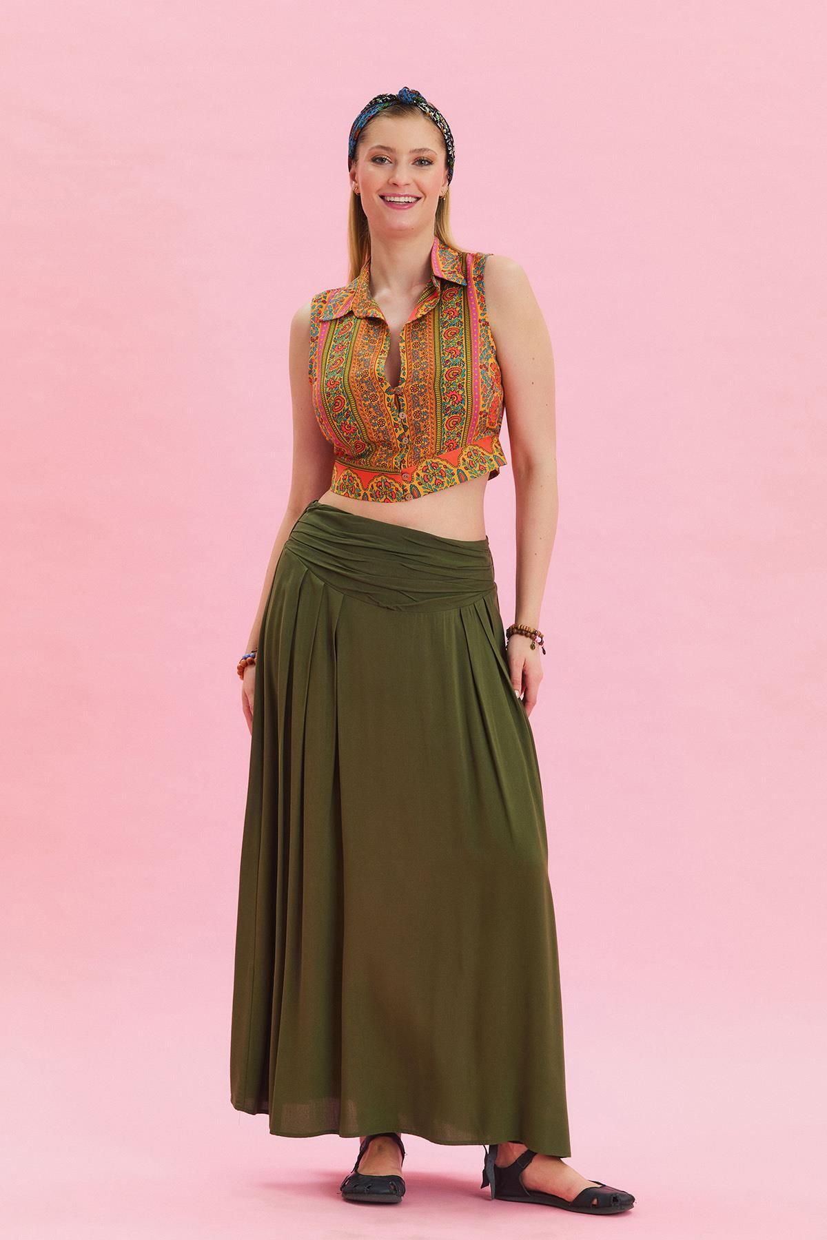 Los banditos-Authentic Skirt with Elastic Waist and Drape Detail 4