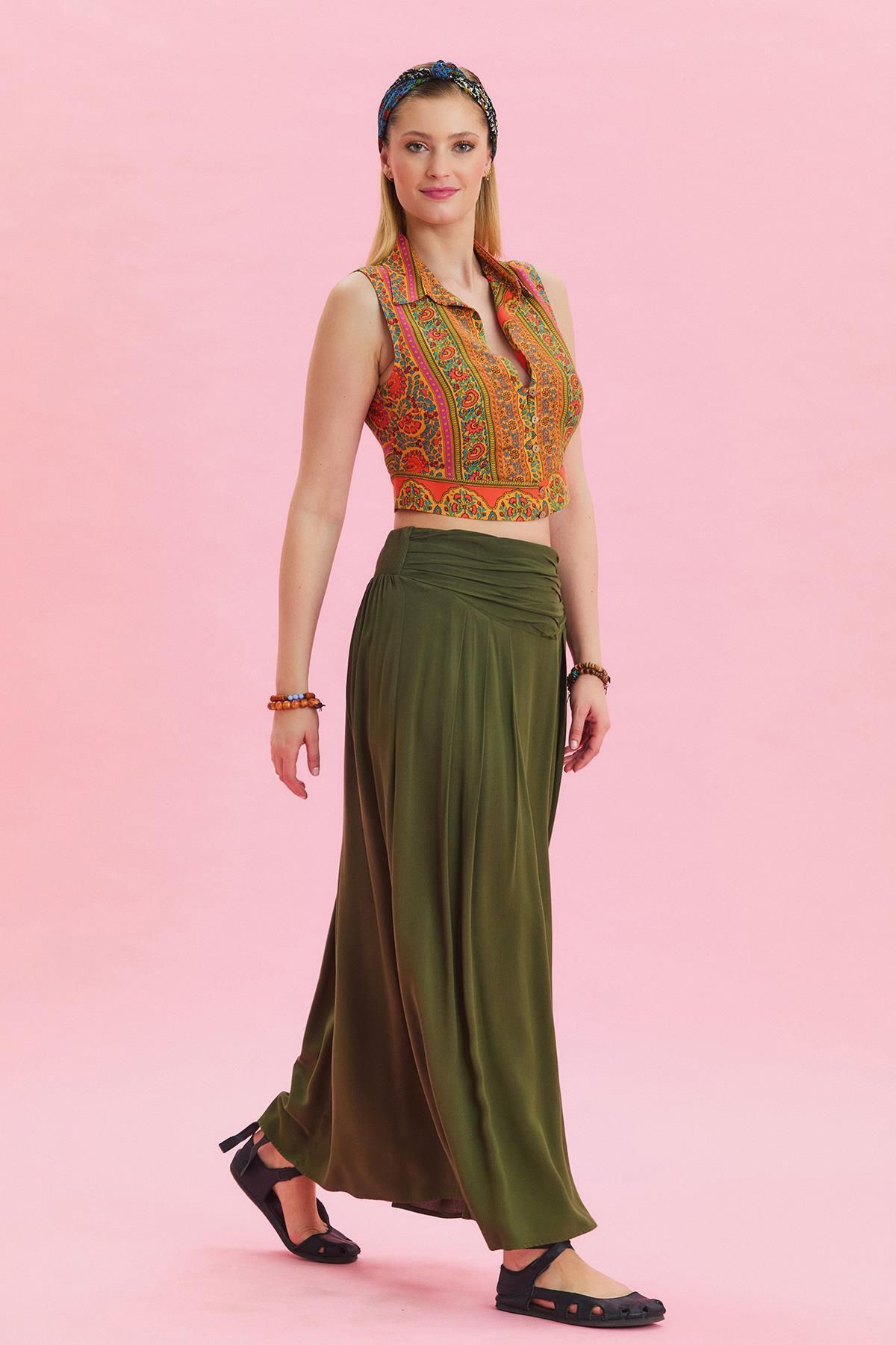 Los banditos-Authentic Skirt with Elastic Waist and Drape Detail 6