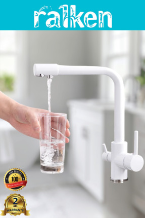 RALKEN Arıtma, Sıcak, Soğuk Çıkışlı 3 Yollu Beyaz Lüx Arıtmalı Eviye Mutfak B...