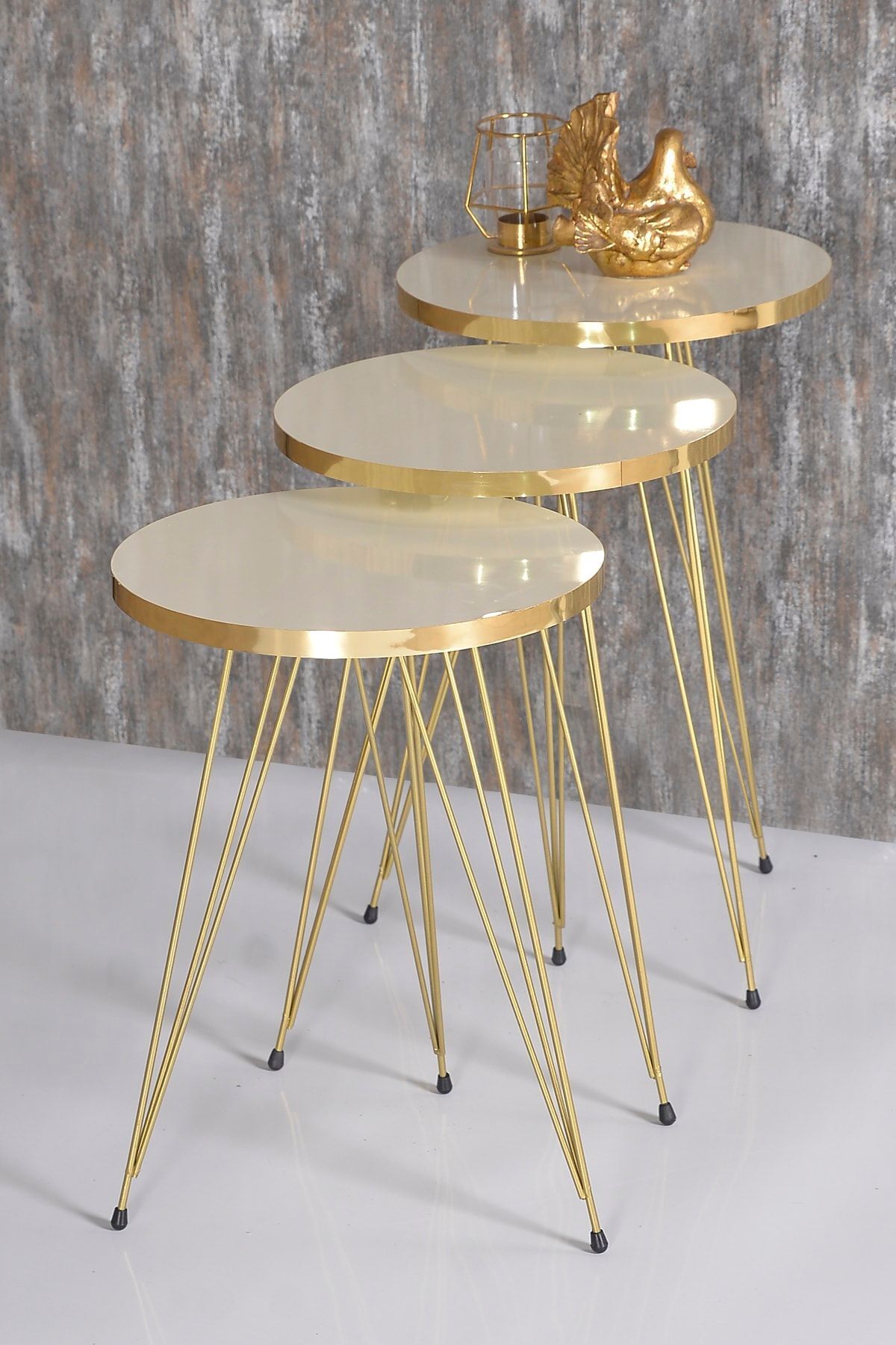 pazarella Zigon Sehpa Gold Krem Tel