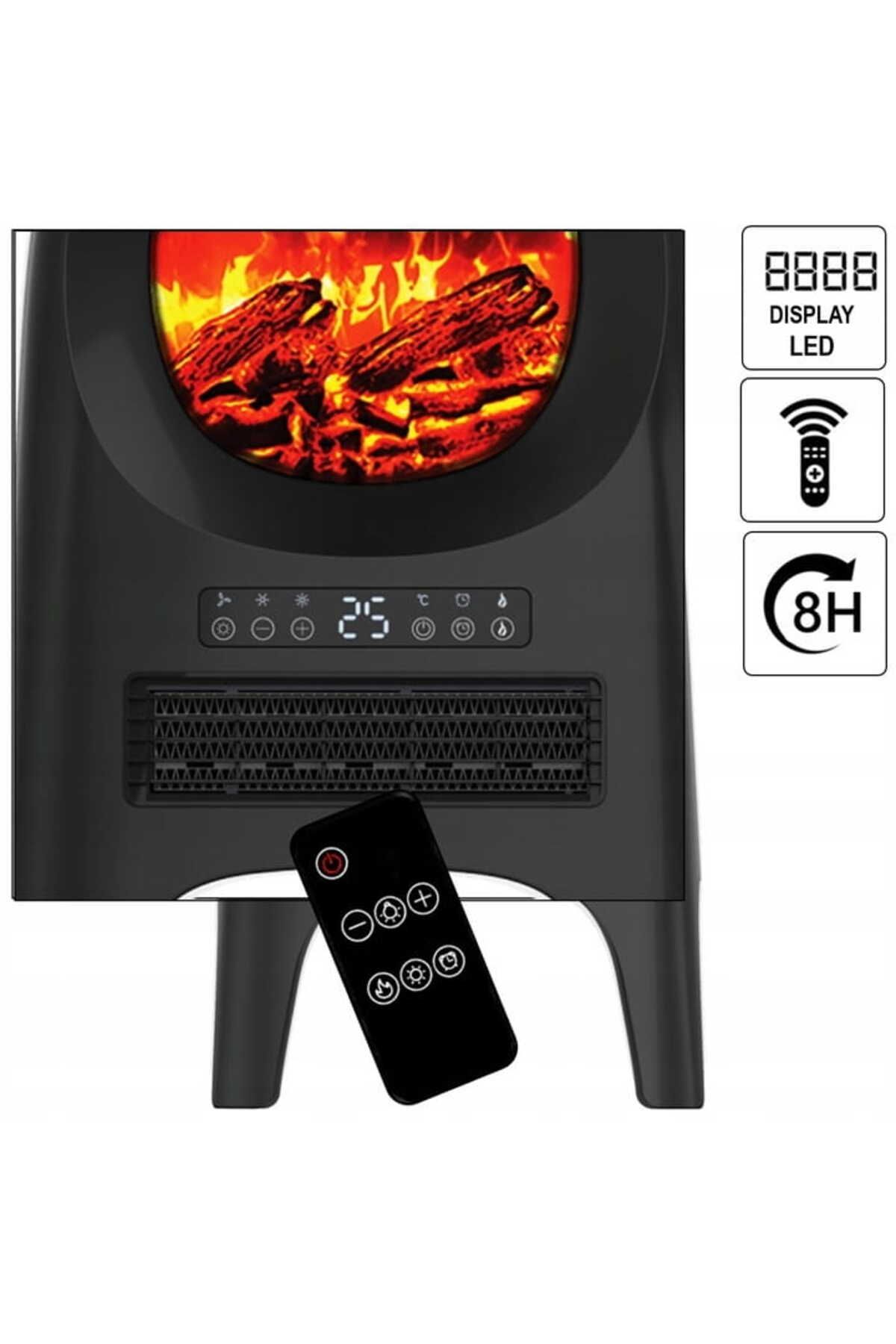 Zilan-Aeroterma ceramica tip semineu Zilan ZLN5664 Neagra, cu animatie, telecomanda, putere 2000W 6