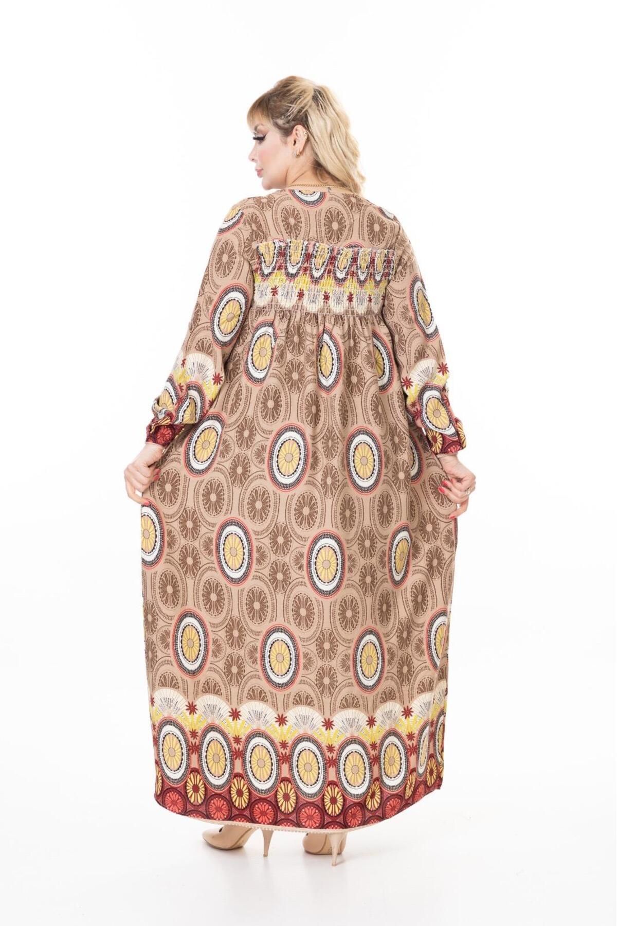 mervemoda-Women's Long Sleeve Plus Size Summer Woven Dress 5