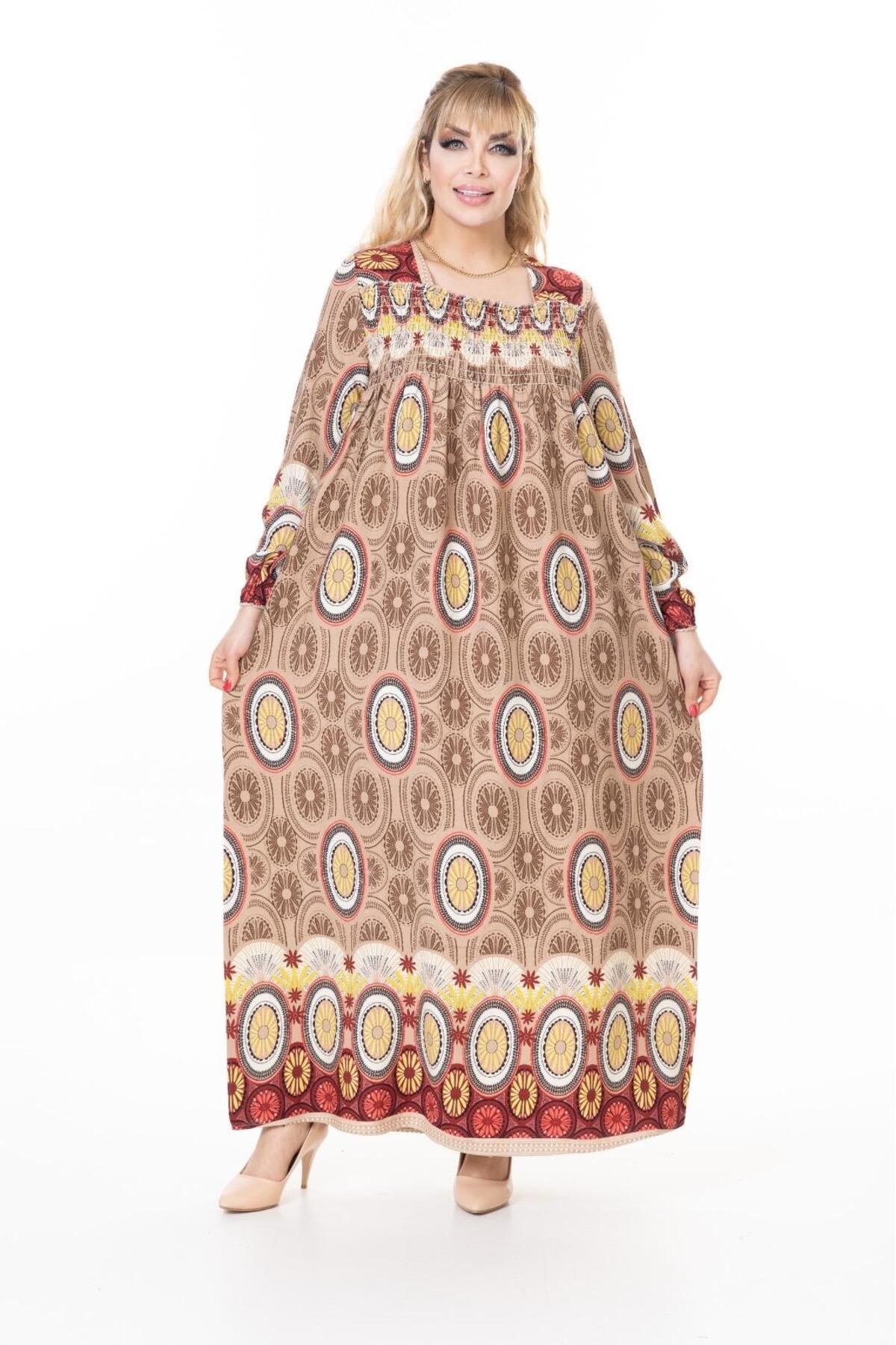 mervemoda-Women's Long Sleeve Plus Size Summer Woven Dress 2