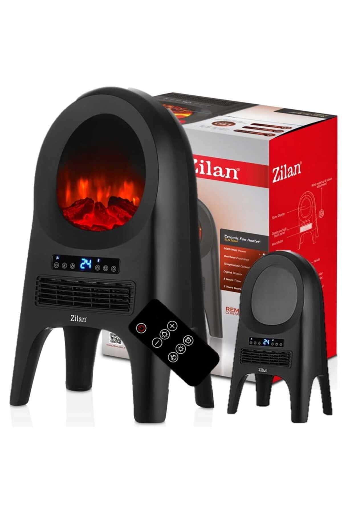 Zilan-Aeroterma ceramica tip semineu Zilan ZLN5664 Neagra, cu animatie, telecomanda, putere 2000W 3