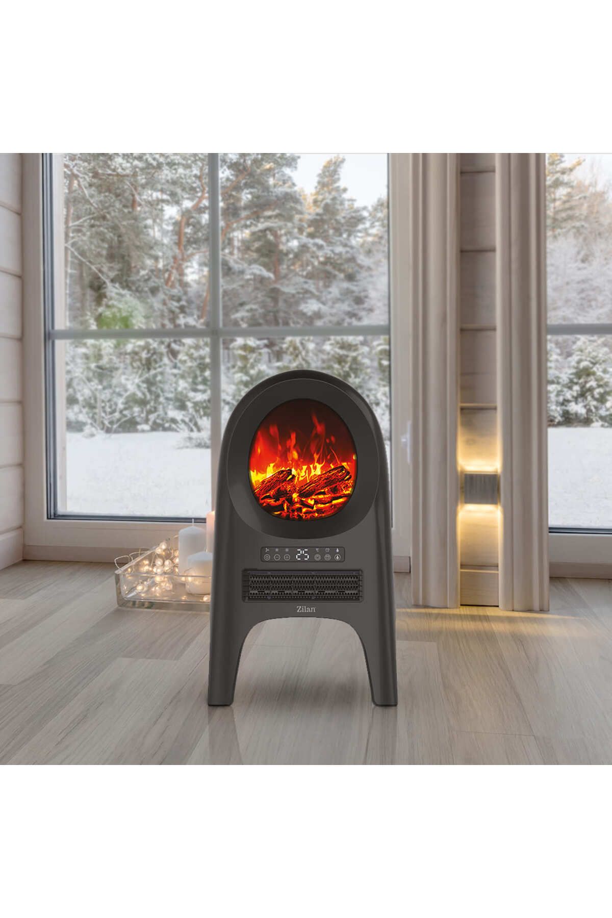 Zilan-Aeroterma ceramica tip semineu Zilan ZLN5664 Neagra, cu animatie, telecomanda, putere 2000W 7