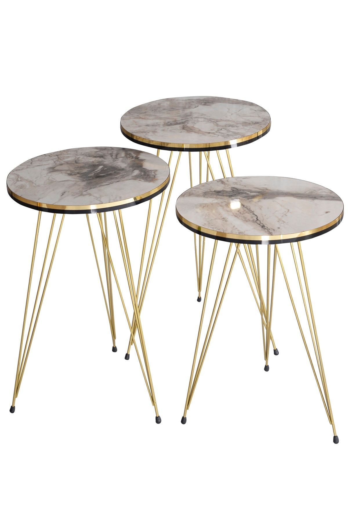 pazarella Zigon Sehpa 3'lü Gold Metal Ayak Krem Gold