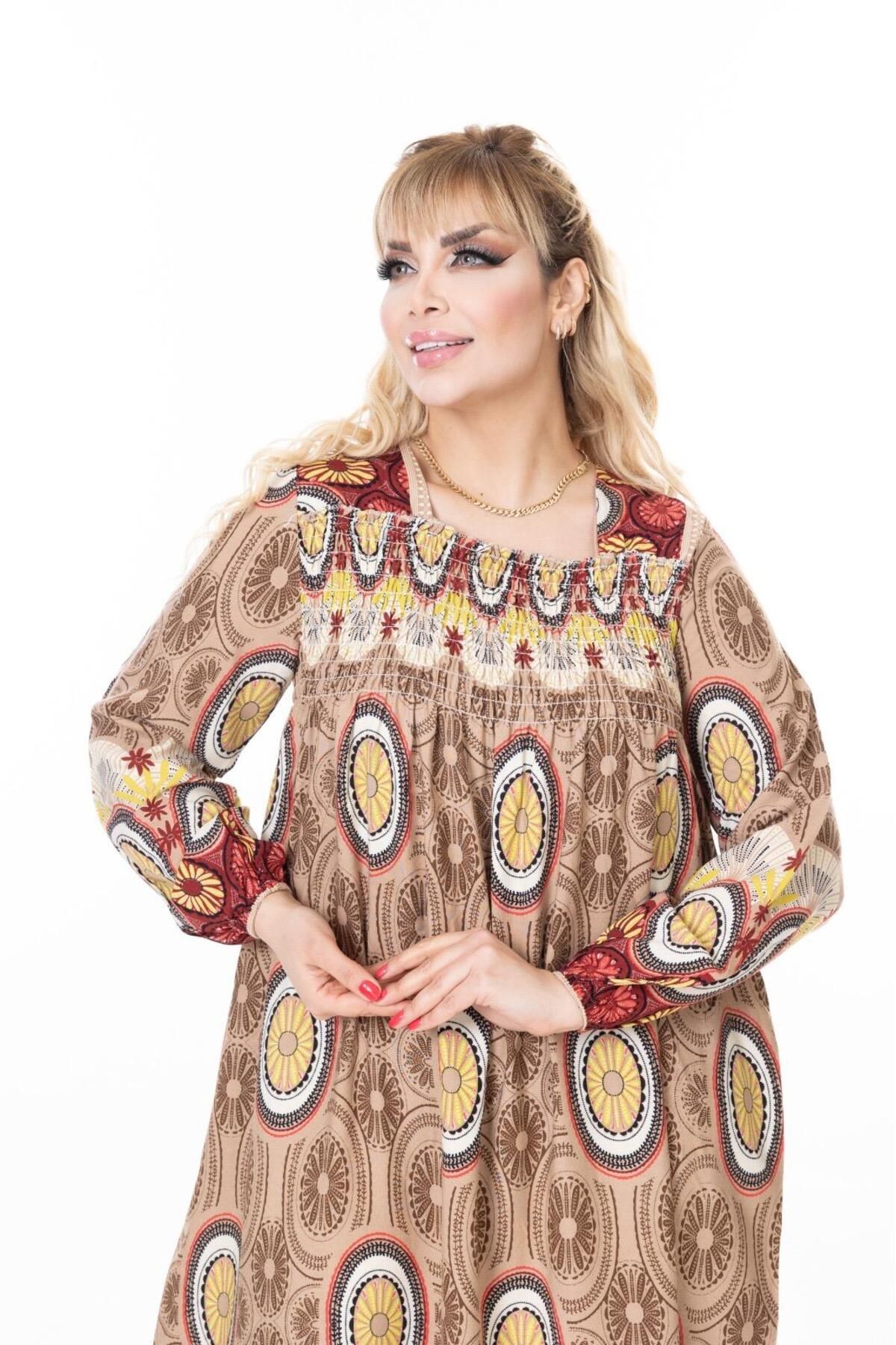 mervemoda-Women's Long Sleeve Plus Size Summer Woven Dress 7