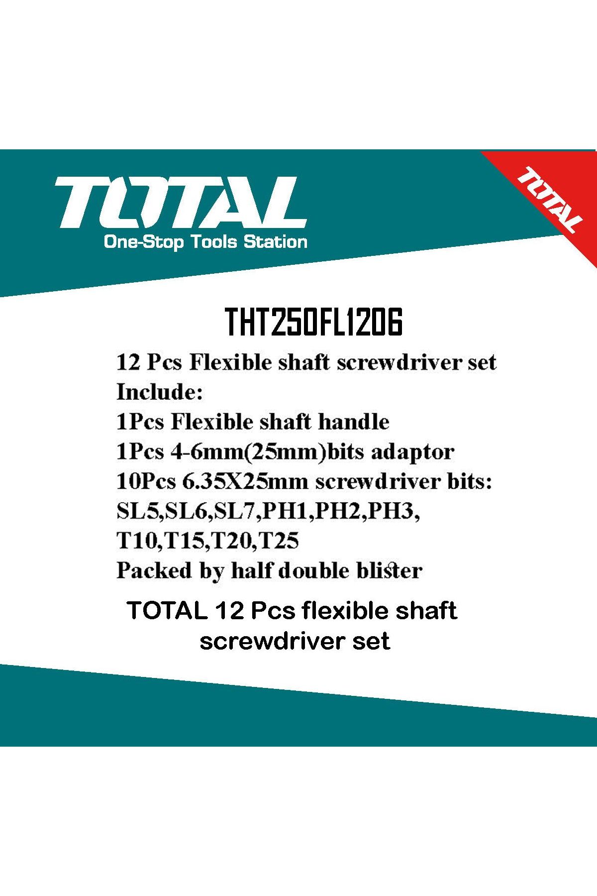 TOTAL-TOTAL 12 Pcs Screwdriver Set with Flexible Shaft Handle, Bits Adapter and 10 Screwdriver Bits 4