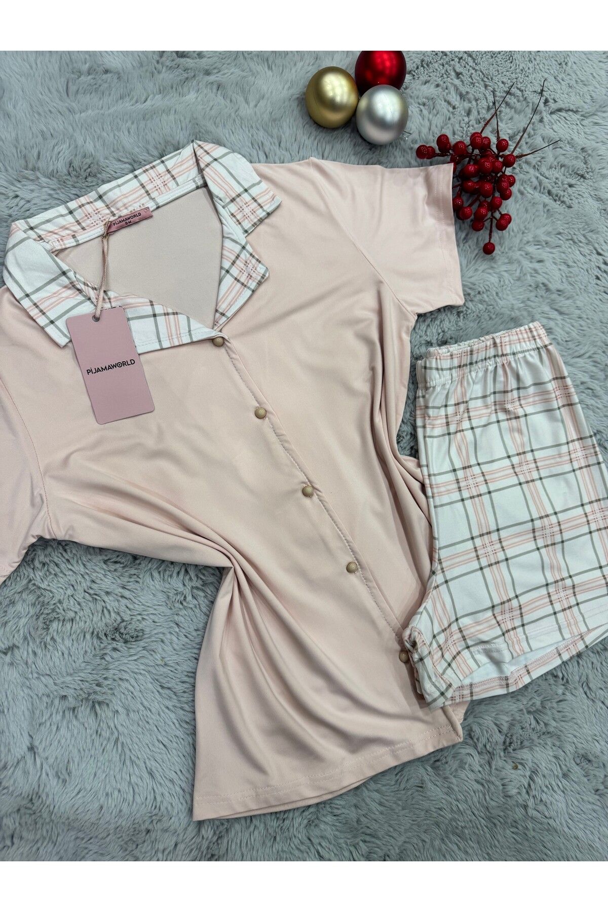 pijamaworld-Short Sleeve Front Buttoned Shorts Pajama Set 7