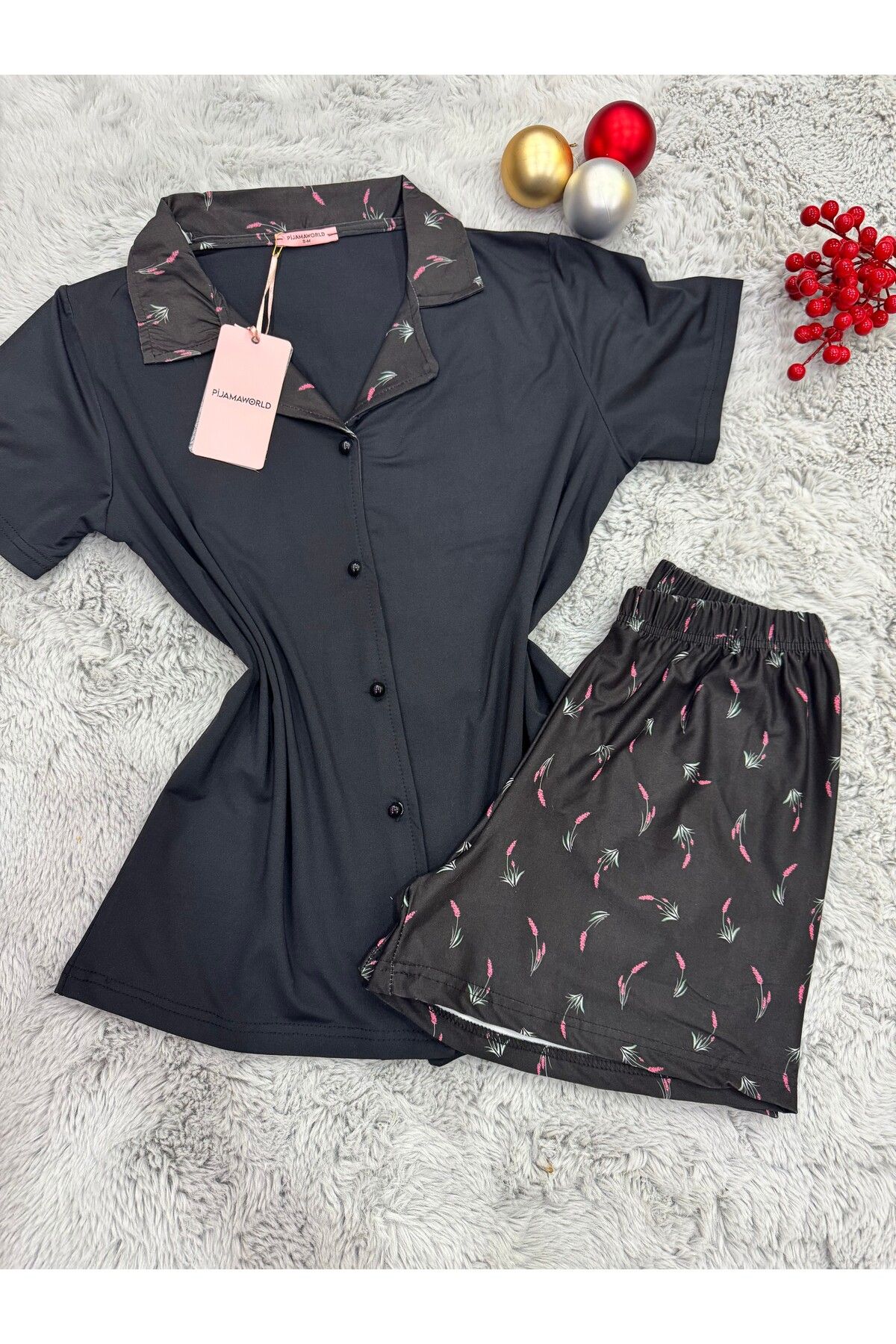 pijamaworld-Short Sleeve Front Buttoned Shorts Pajama Set 5