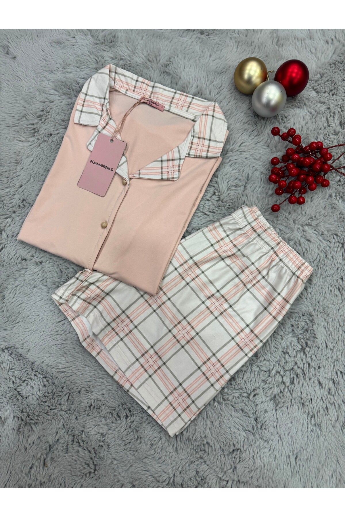 pijamaworld-Short Sleeve Front Buttoned Shorts Pajama Set 5