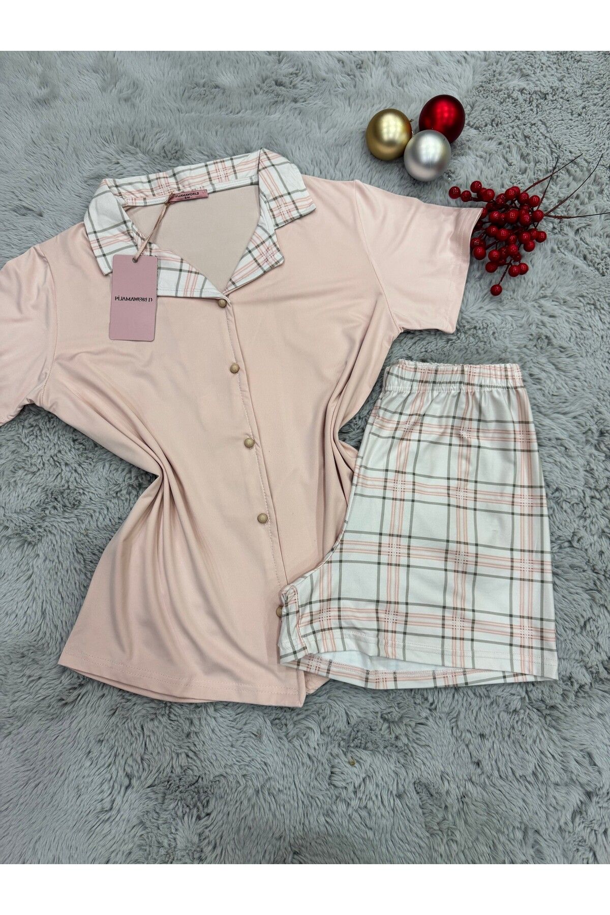 pijamaworld-Short Sleeve Front Buttoned Shorts Pajama Set 2