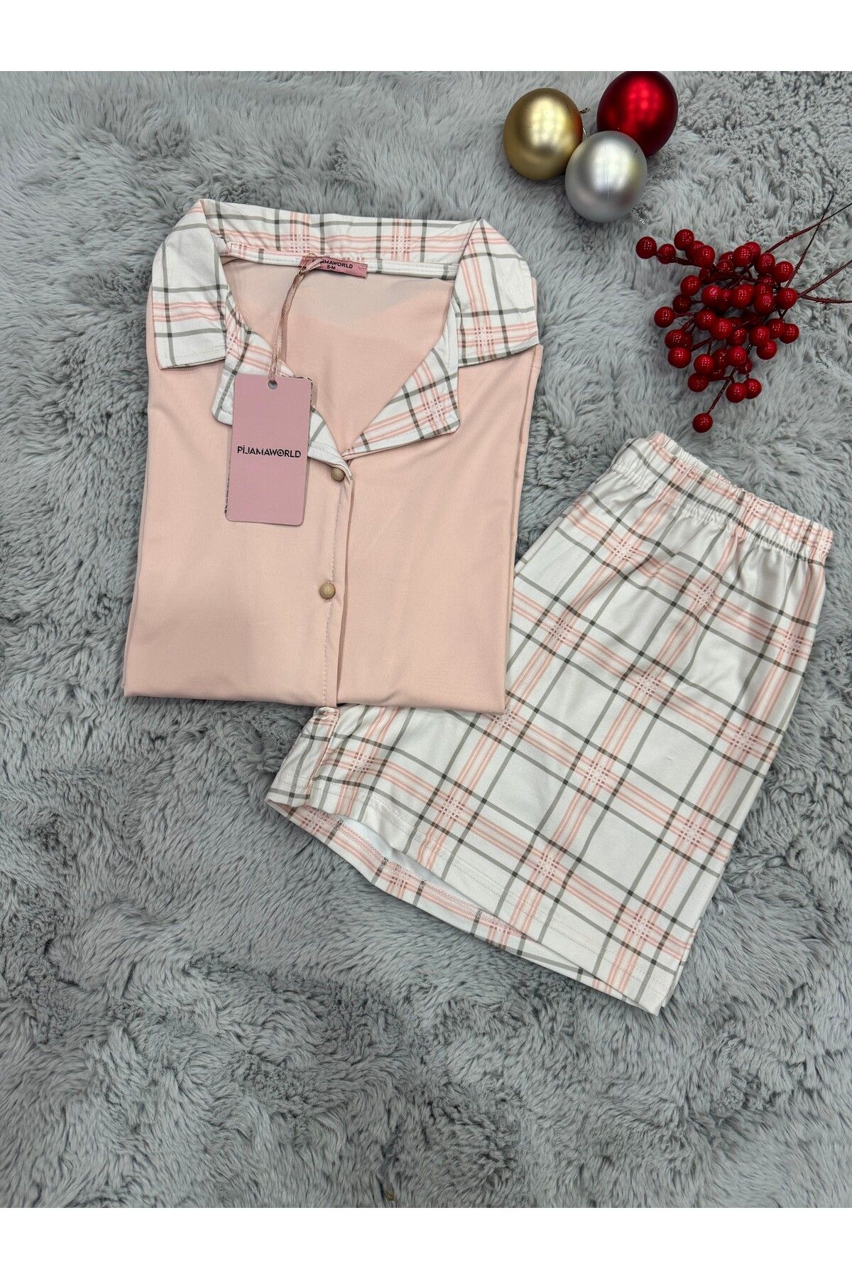 pijamaworld-Short Sleeve Front Buttoned Shorts Pajama Set 1