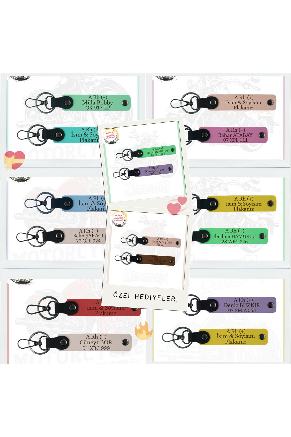 Miaju-Dark Turquoise-Pink, Drivers, Name Plate and a Rh (-) Blood Group Lettering, Biker Keychain Suit 3
