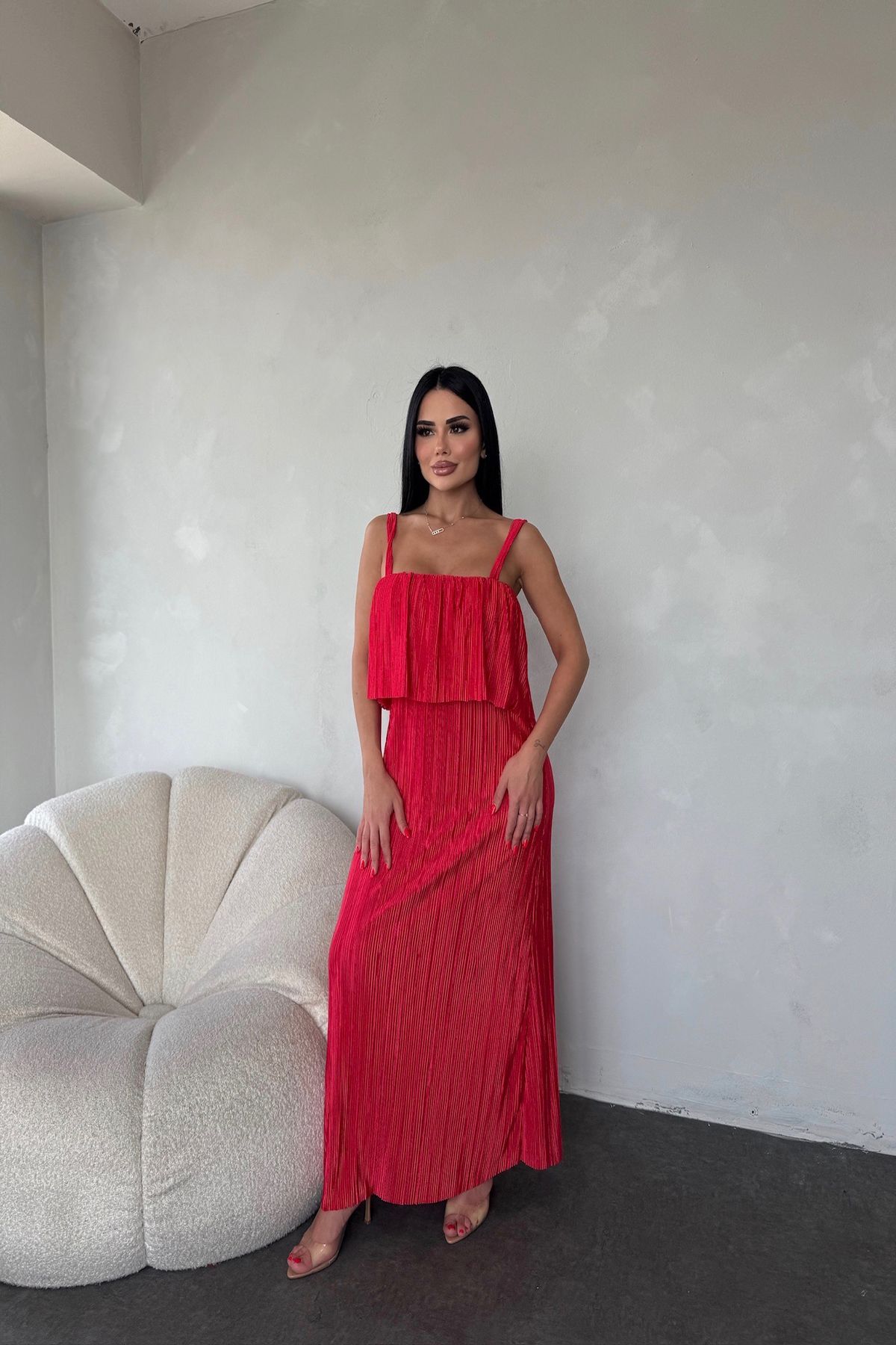 kamacibutik-Special Design Summer Dress with Ribbed Straps and Folded Front Straps 2