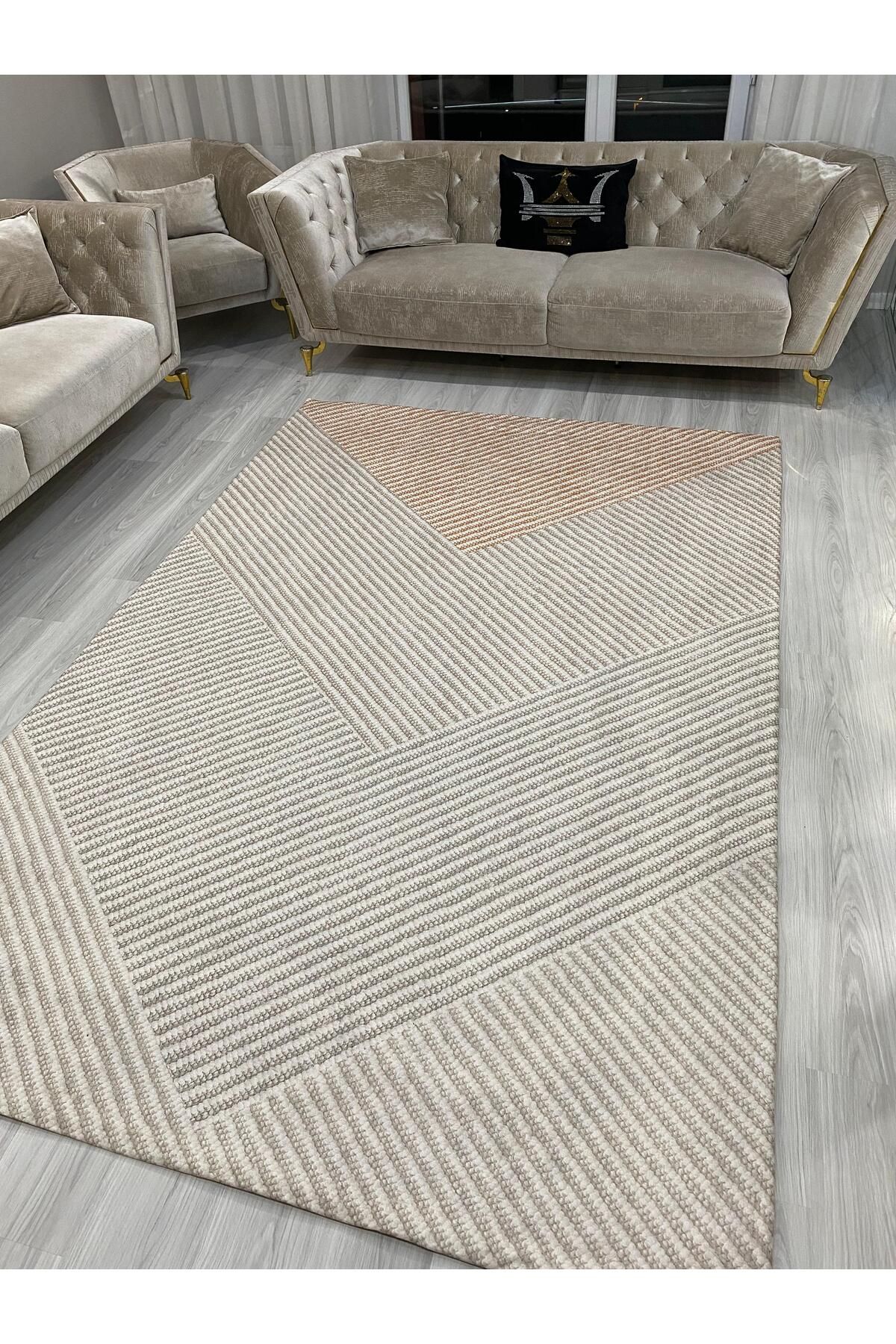 ALLGELSİN-Carpet Protection Cover Elastic Carpet Cover Washable Carpet Cover Modern Striped Cover Spongeless Cover 3