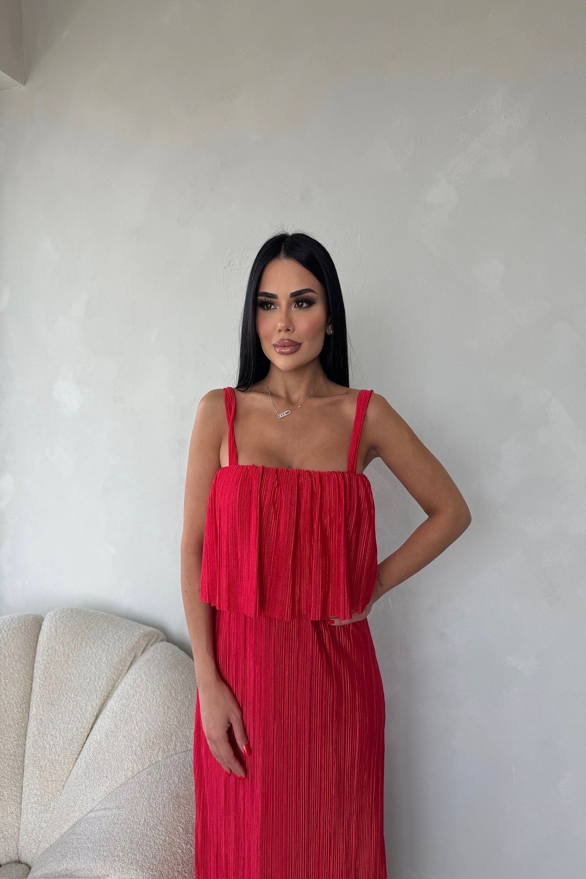kamacibutik-Special Design Summer Dress with Ribbed Straps and Folded Front Straps 3