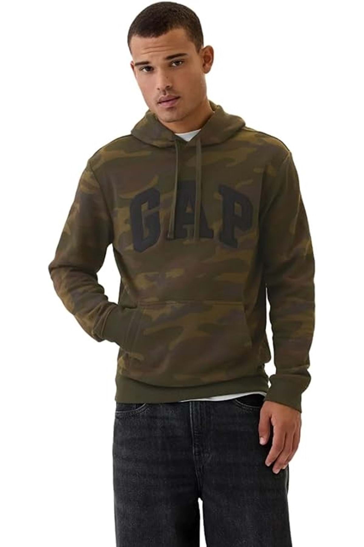 GAP V-Prınted Herıtage Logo Po 718935000 Erkek Kapüşonlu Sweatshirt YEŞİL
