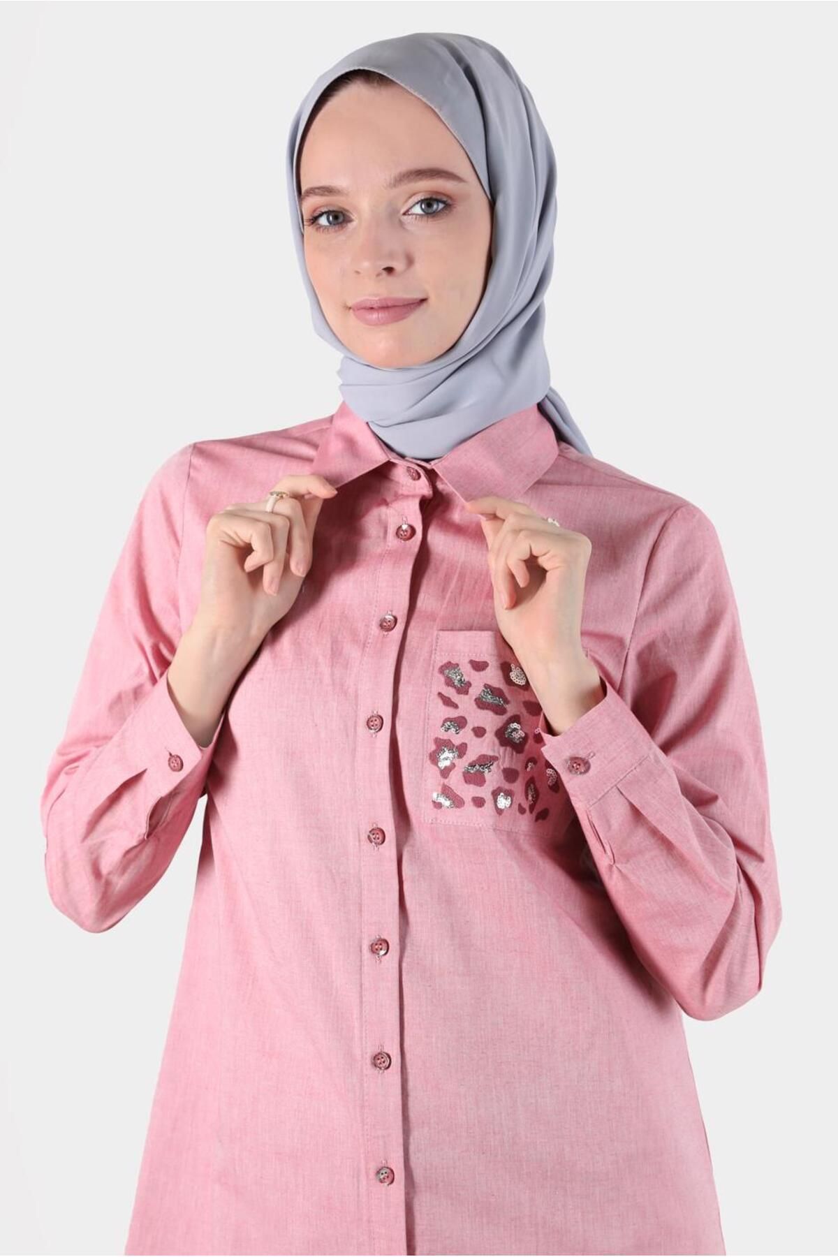 تونیک پنبه ای طرح پلنگی با جیب 42783 Alvina