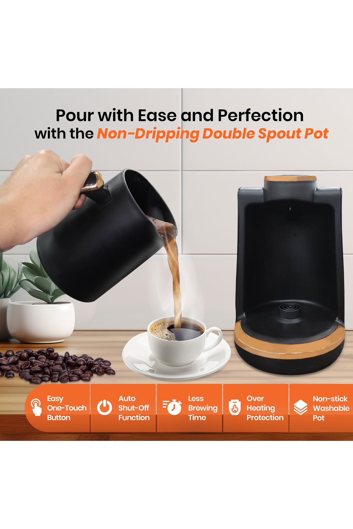 JINOU-Turkish Coffee Maker - 600w, Smart Touch, Premium Material, Non-stick Coating (2 COASTER SET FREE) 5