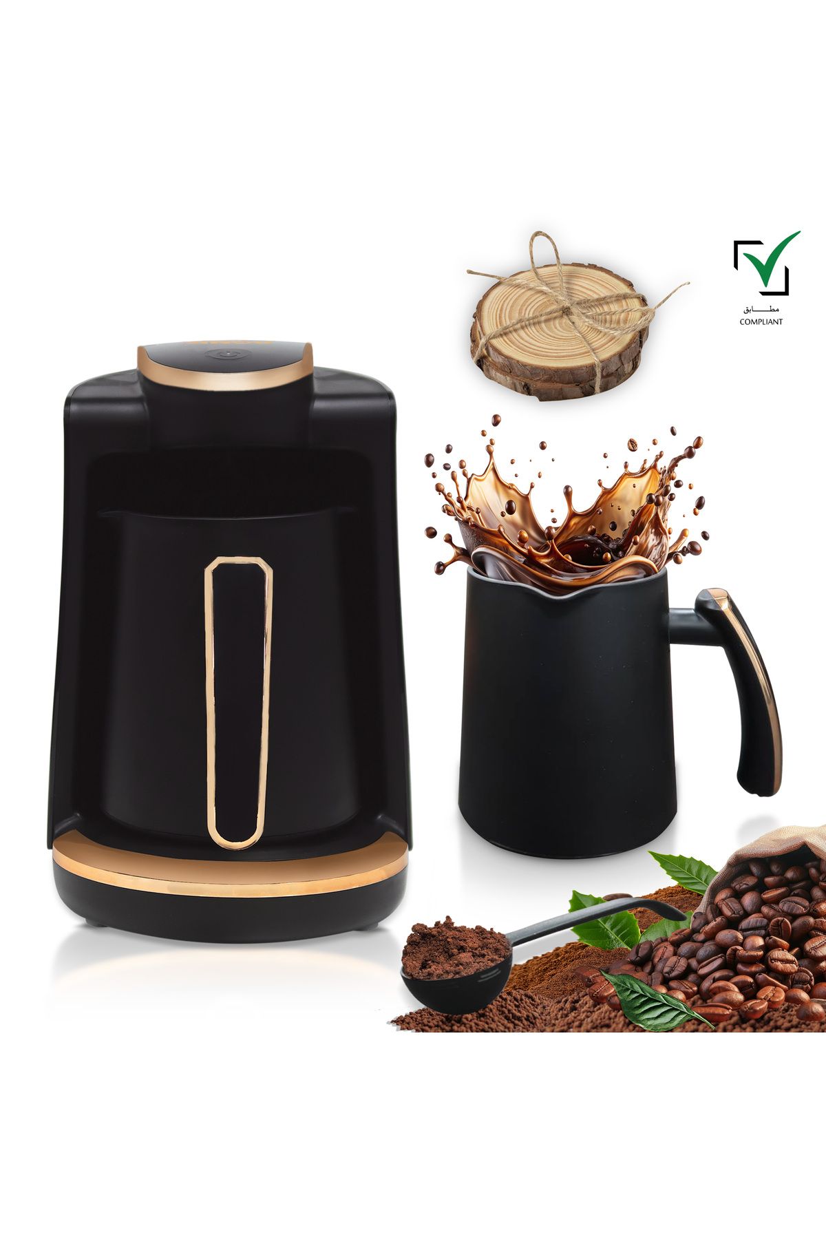 JINOU-Turkish Coffee Maker - 600w, Smart Touch, Premium Material, Non-stick Coating (2 COASTER SET FREE) 1