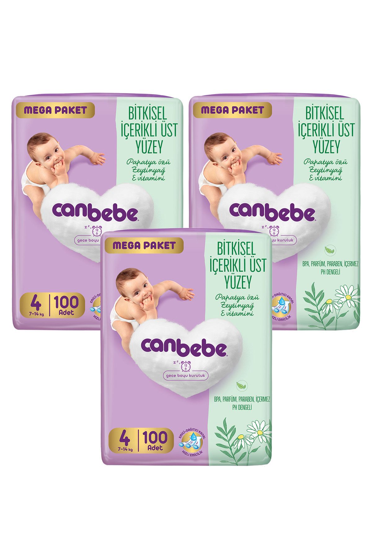 Canbebe Bebek Bezi Mega Paket 4 Beden (7-14kg) 100 lü x 3 Adet