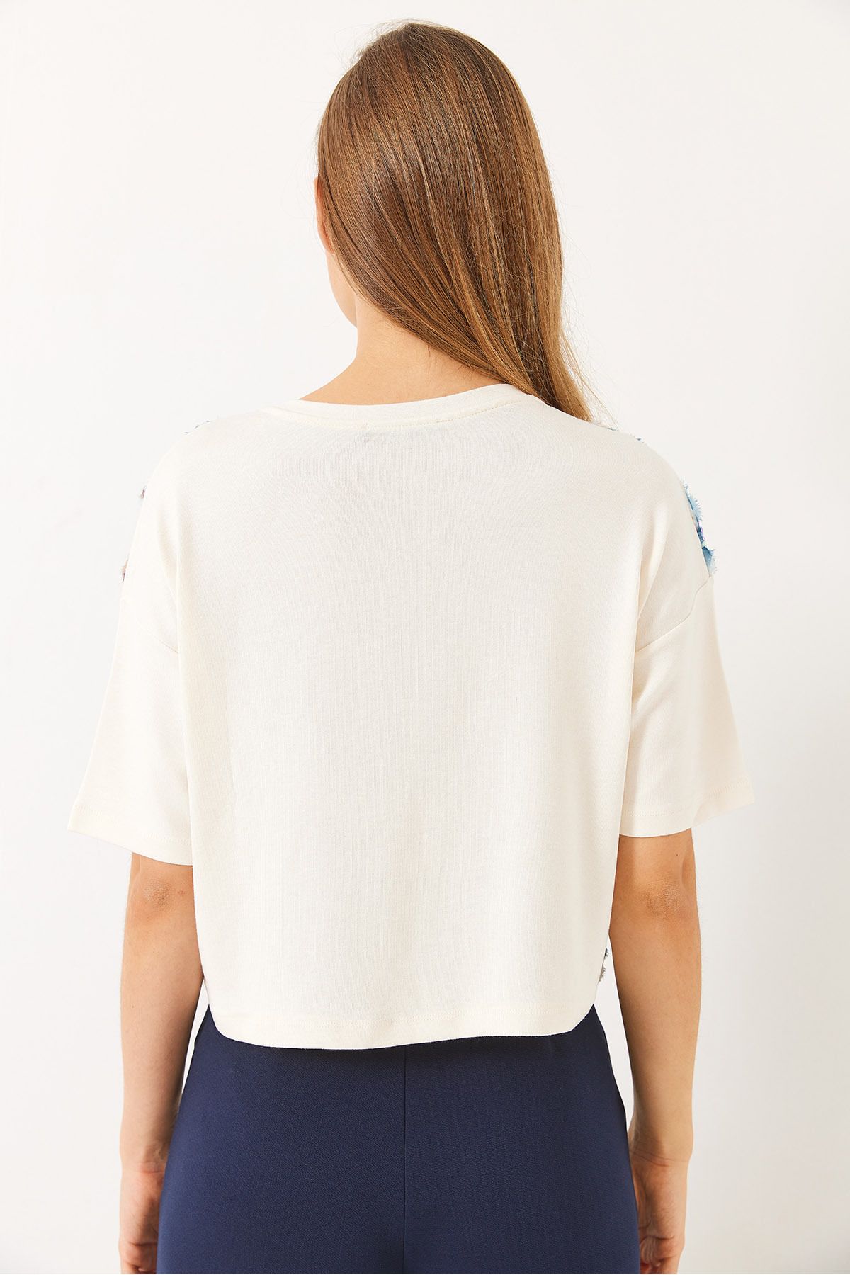 Bianco Lucci-Tricou cu mânecă scurtă din tul cu decolteu pentru femei 60284022 6